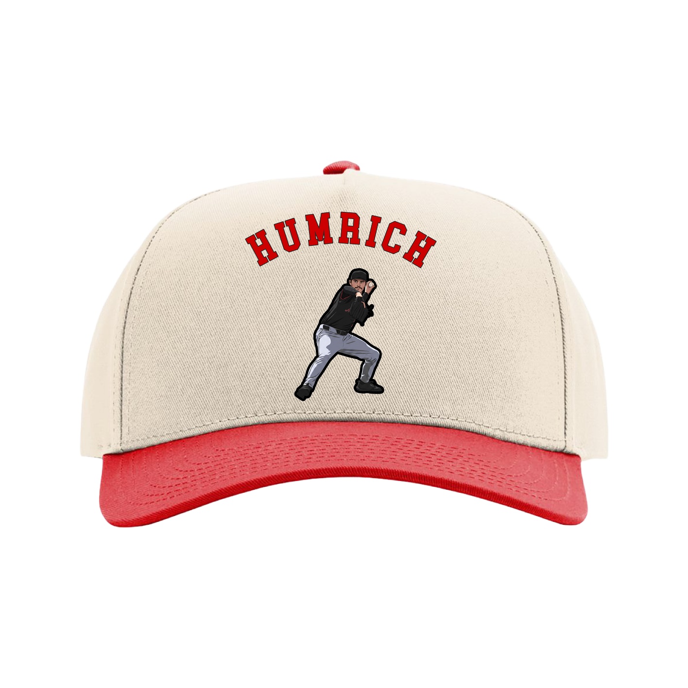 Full Fabric Five-Panel Champ Cap — Shirsey Arch in Cream/Red