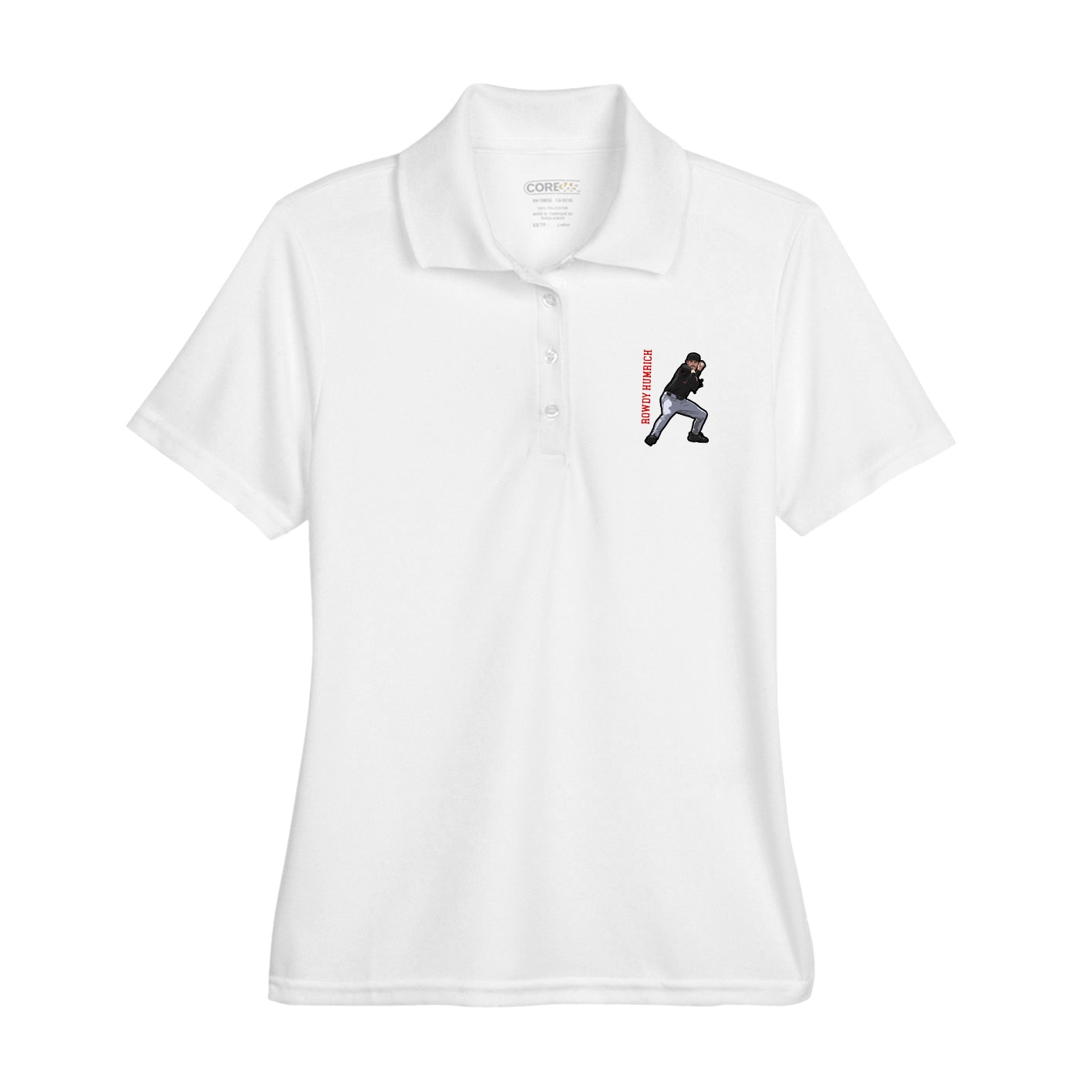 Womens Performance Polo — Name Vertical in White