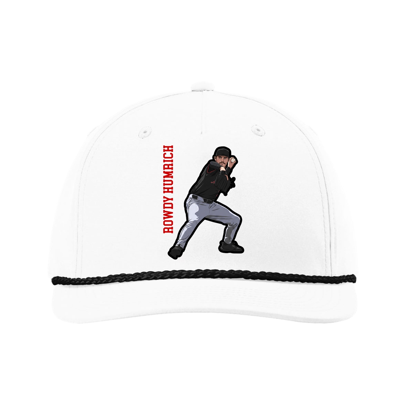 Five-Panel Classic Rope Cap — Name Vertical in White