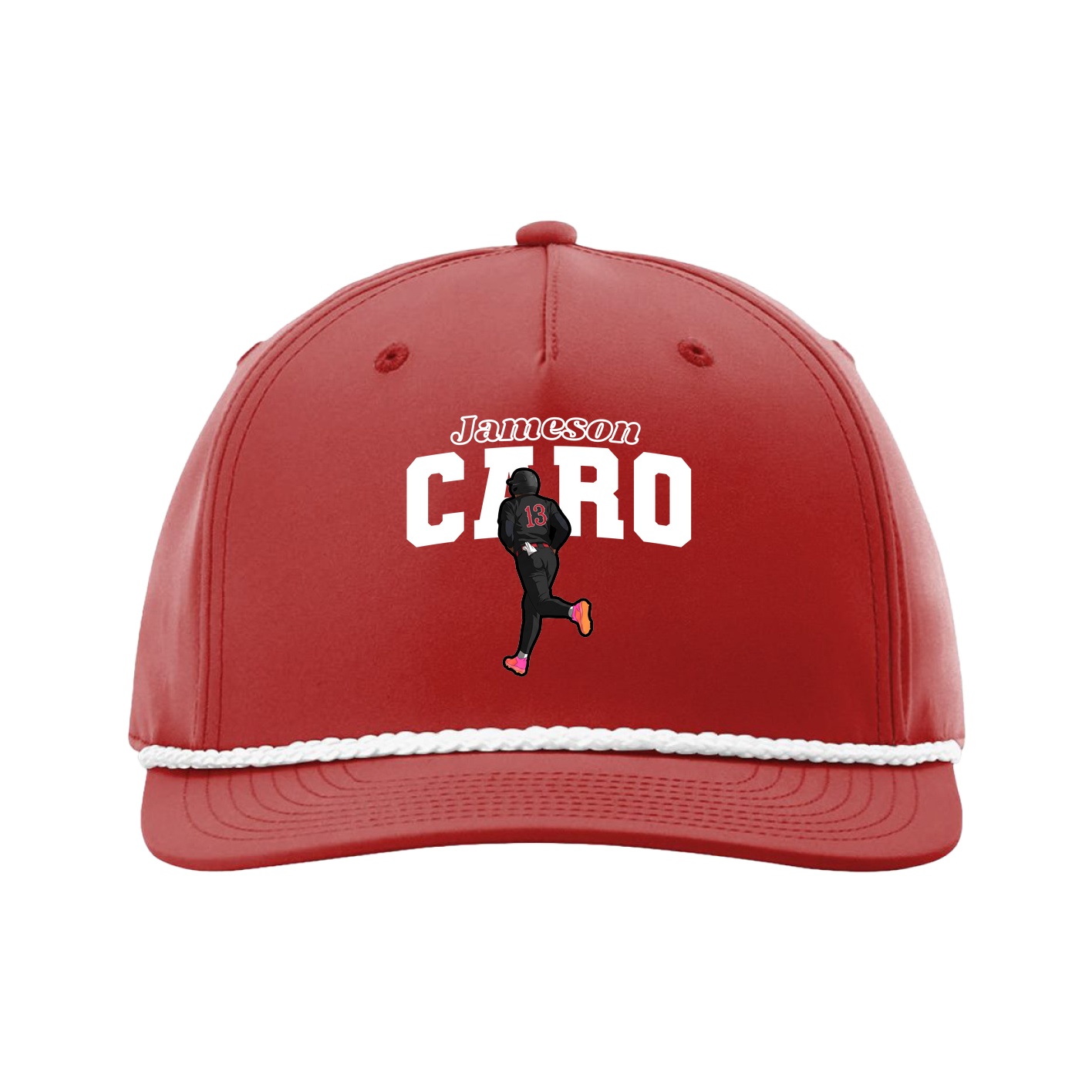 Five-Panel Classic Rope Cap — Name Arch in Red
