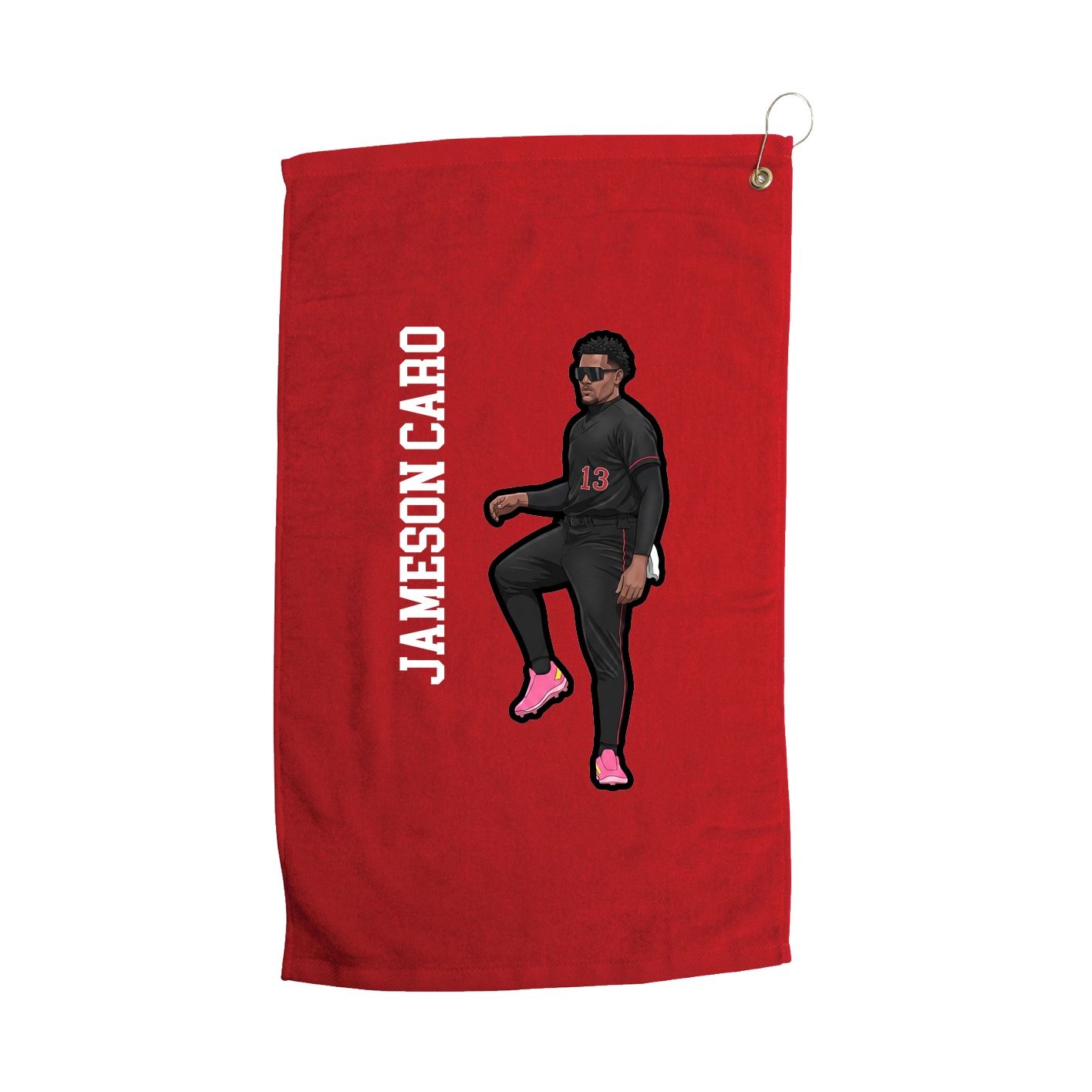 Golf Towel — Name Vertical in Red