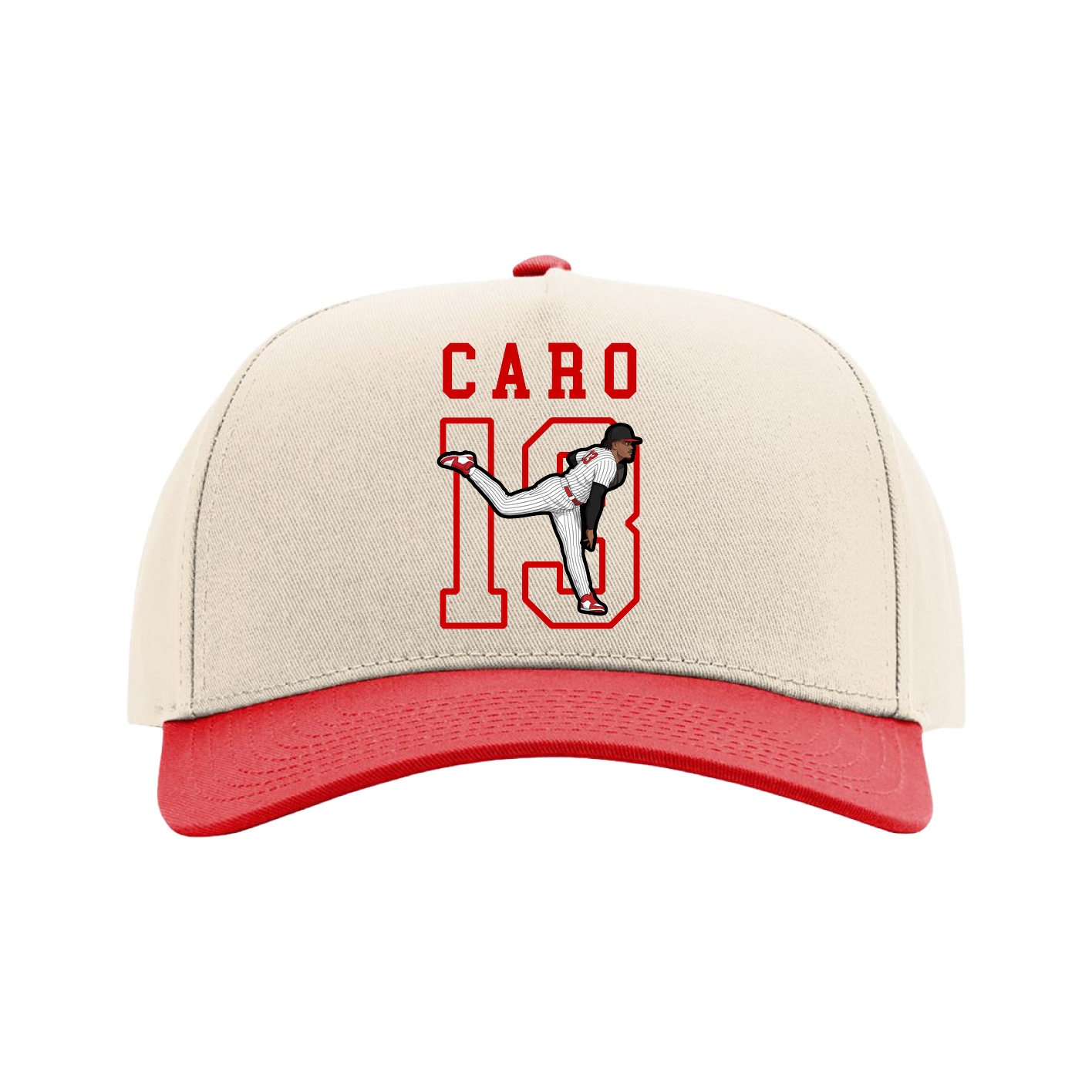 Full Fabric Five-Panel Champ Cap — Shirsey in Cream/Red