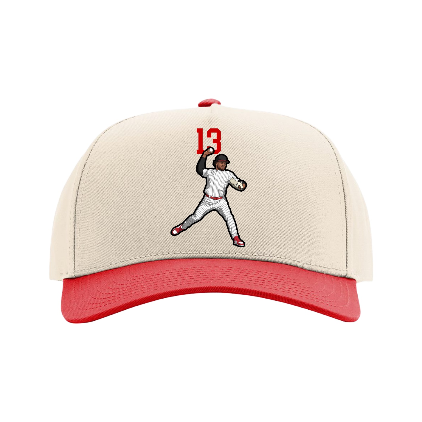 Full Fabric Five-Panel Champ Cap — Number Top in Cream/Red