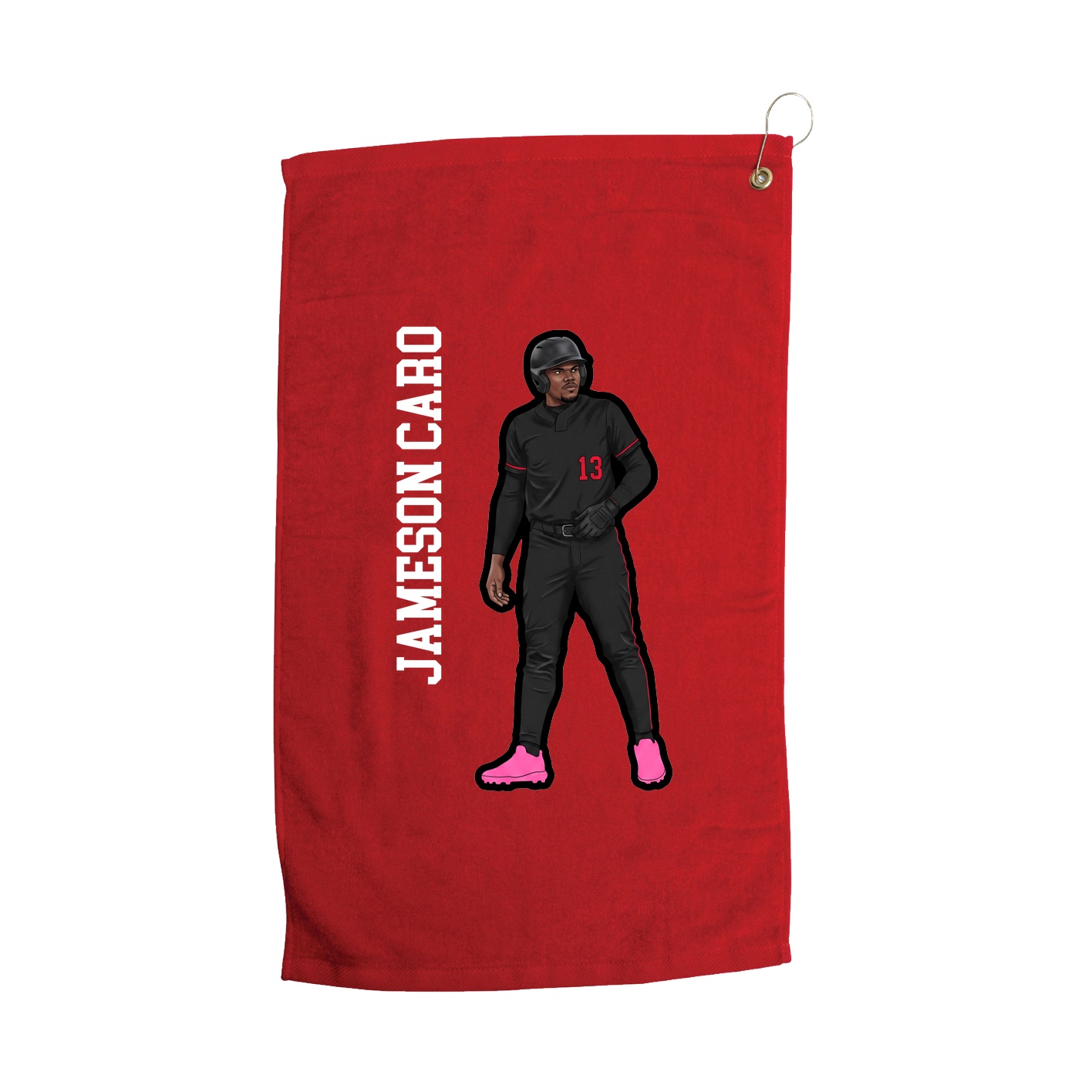 Golf Towel — Name Vertical in Red