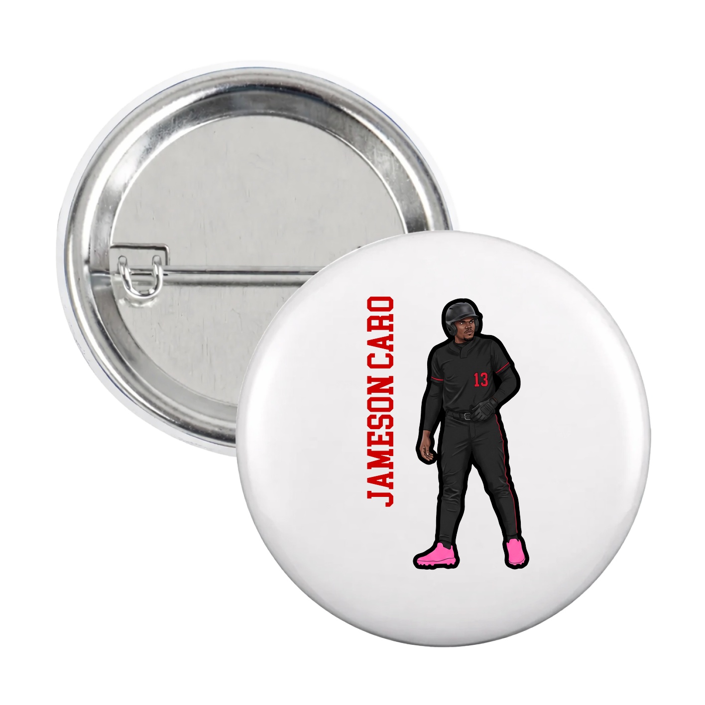 Game Day Button — Name Vertical in White