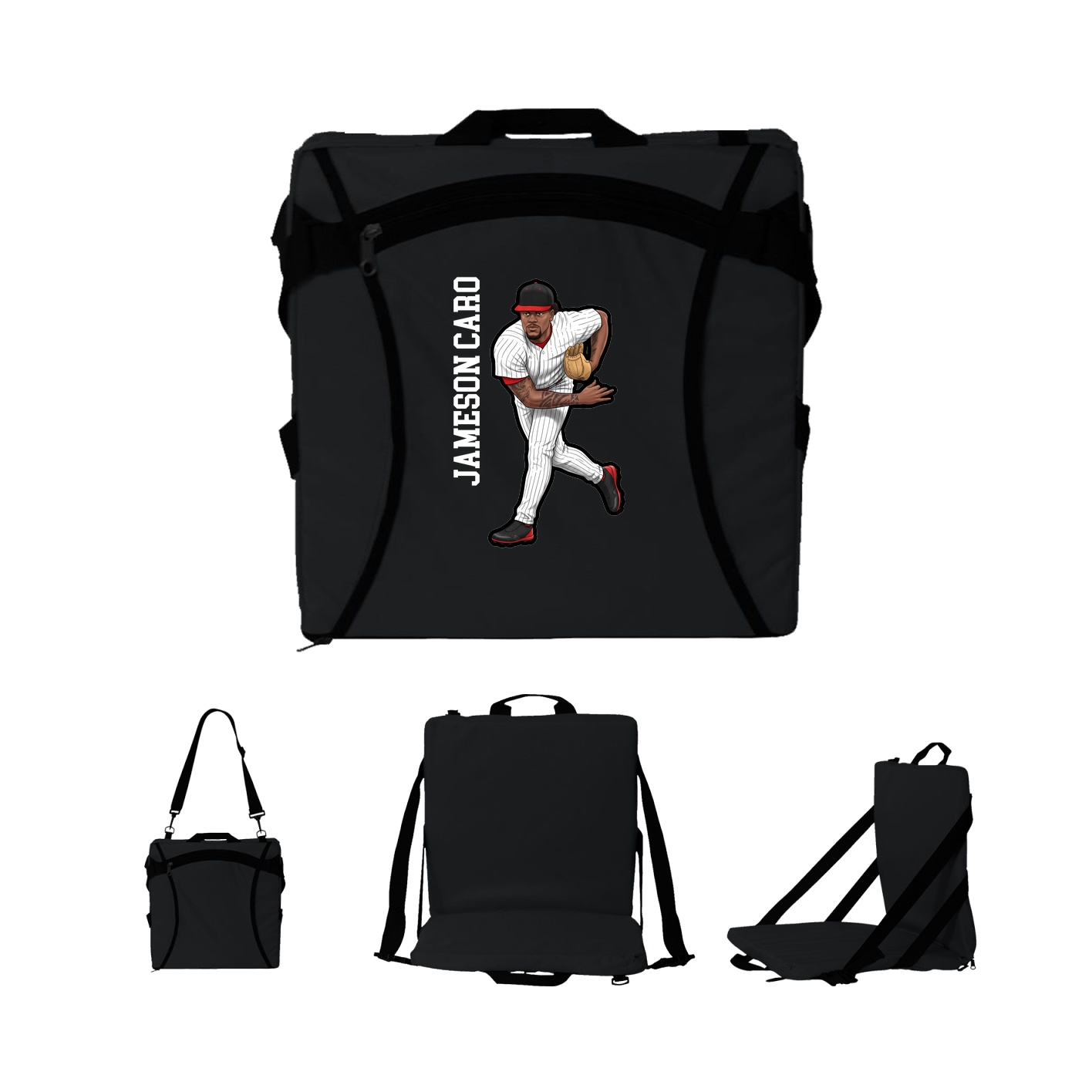 Folding Stadium Seat — Name Vertical in Black