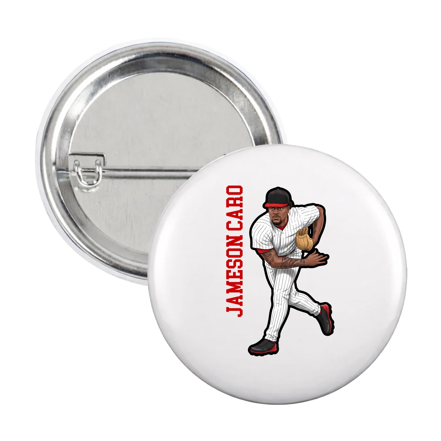 Game Day Button — Name Vertical in White