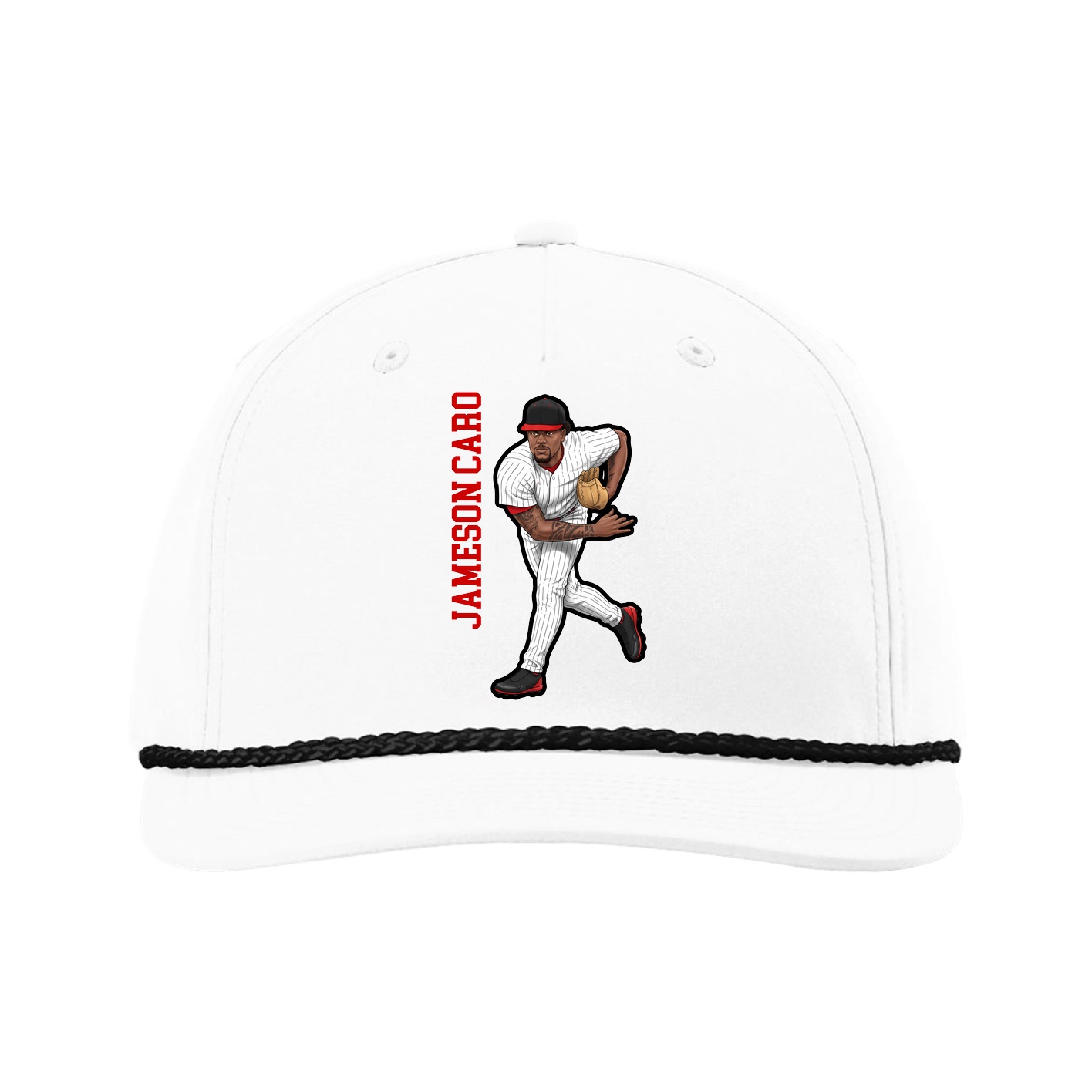Five-Panel Classic Rope Cap — Name Vertical in White