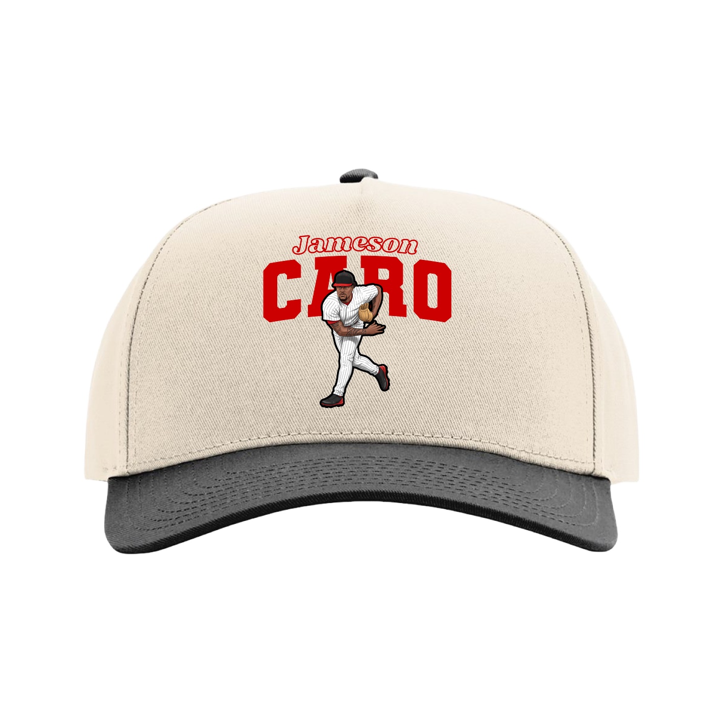 Full Fabric Five-Panel Champ Cap — Name Arch in Cream/Black