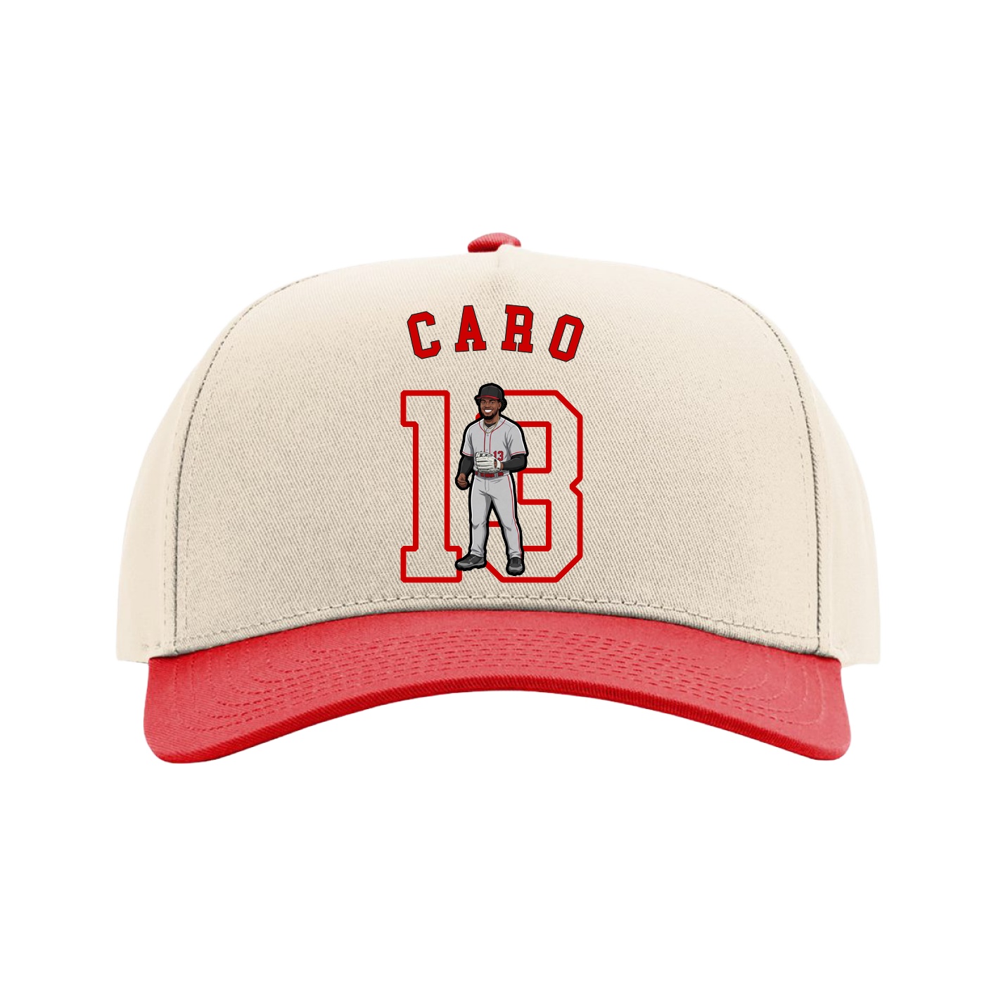 Full Fabric Five-Panel Champ Cap — Shirsey Arch in Cream/Red
