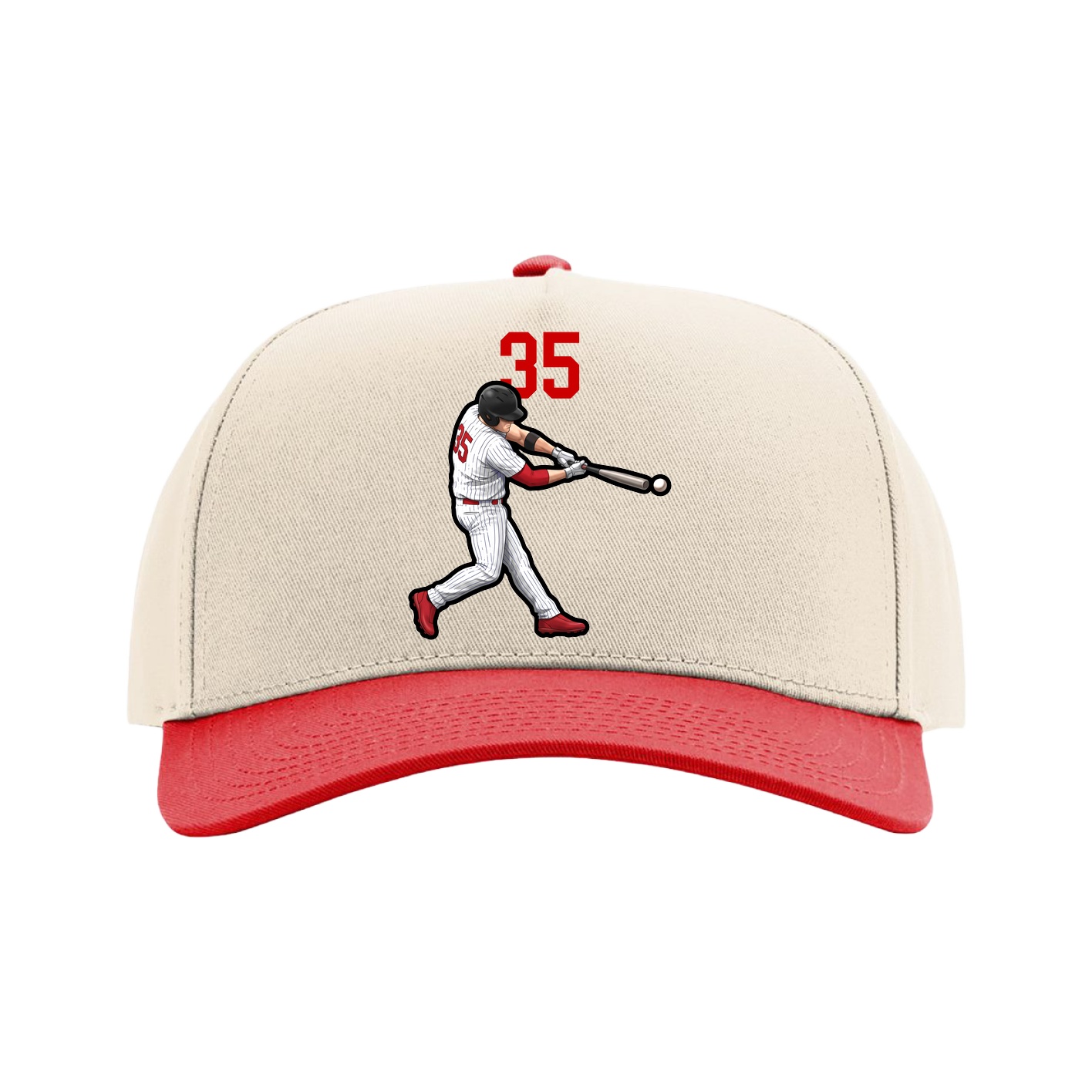 Full Fabric Five-Panel Champ Cap — Number Top in Cream/Red