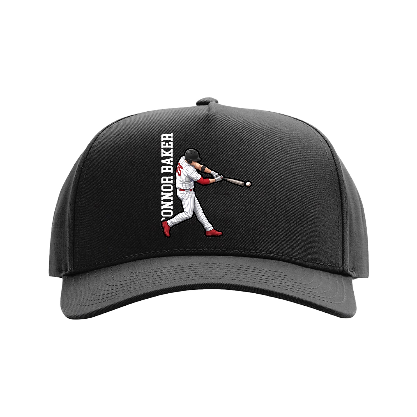 Full Fabric Five-Panel Champ Cap — Name Vertical in Black