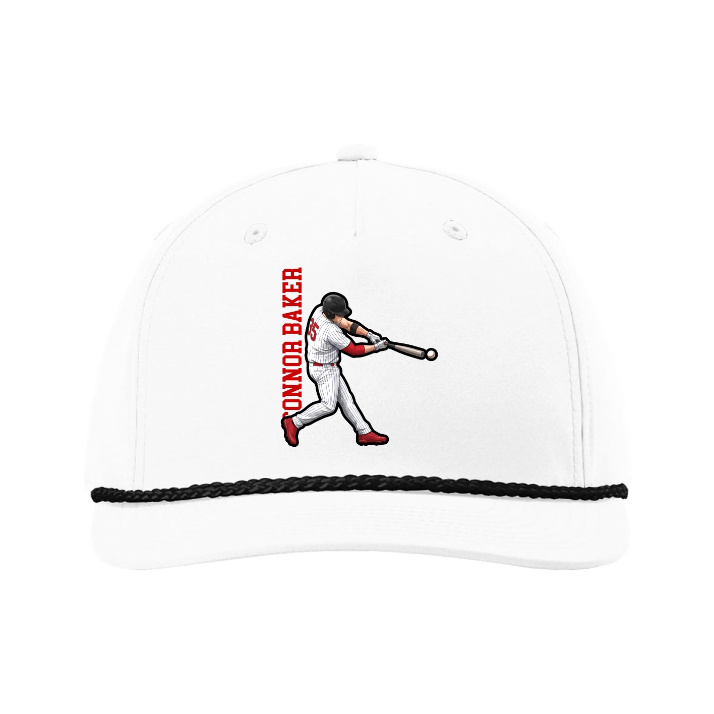 Five-Panel Classic Rope Cap — Name Vertical in White