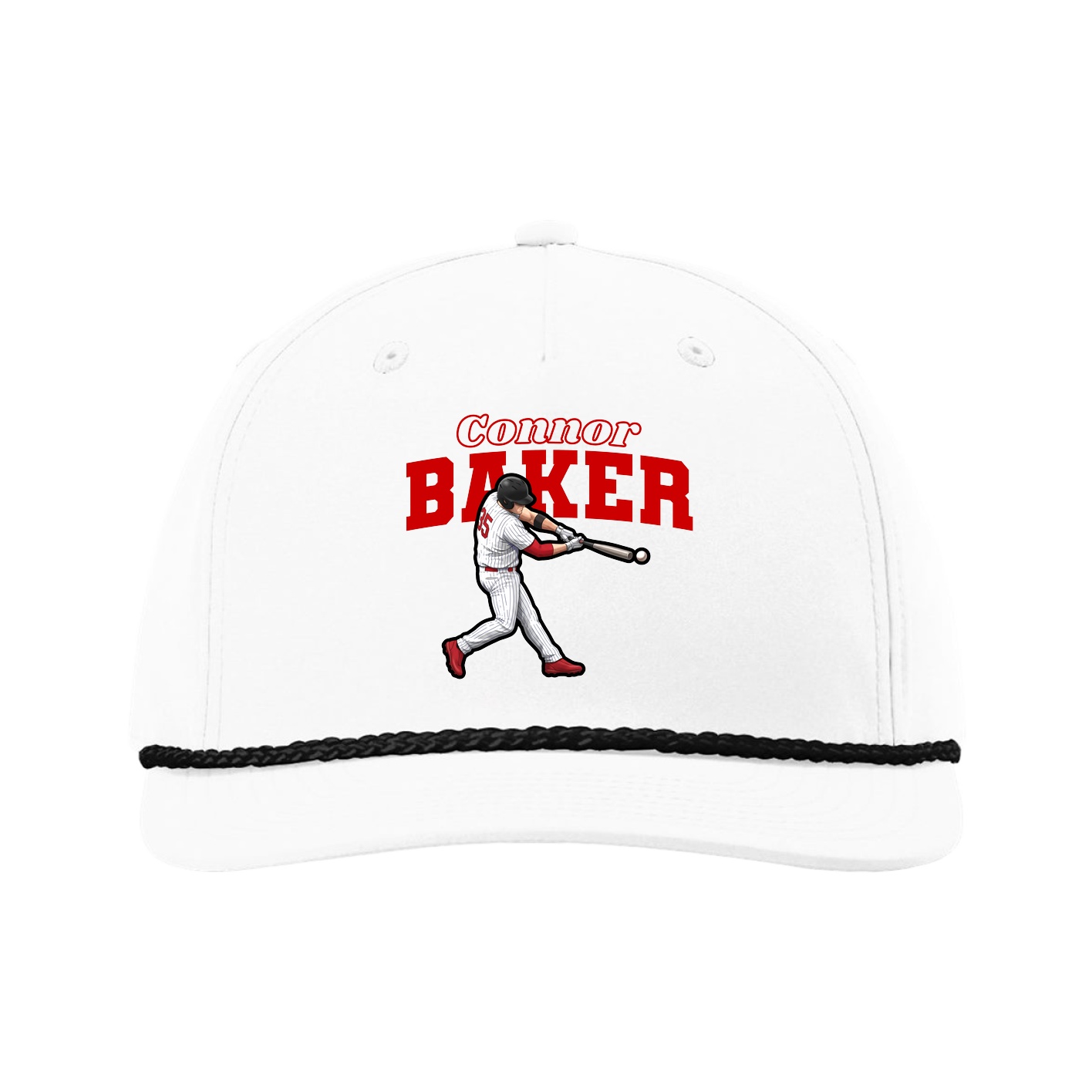 Five-Panel Classic Rope Cap — Name Arch in White