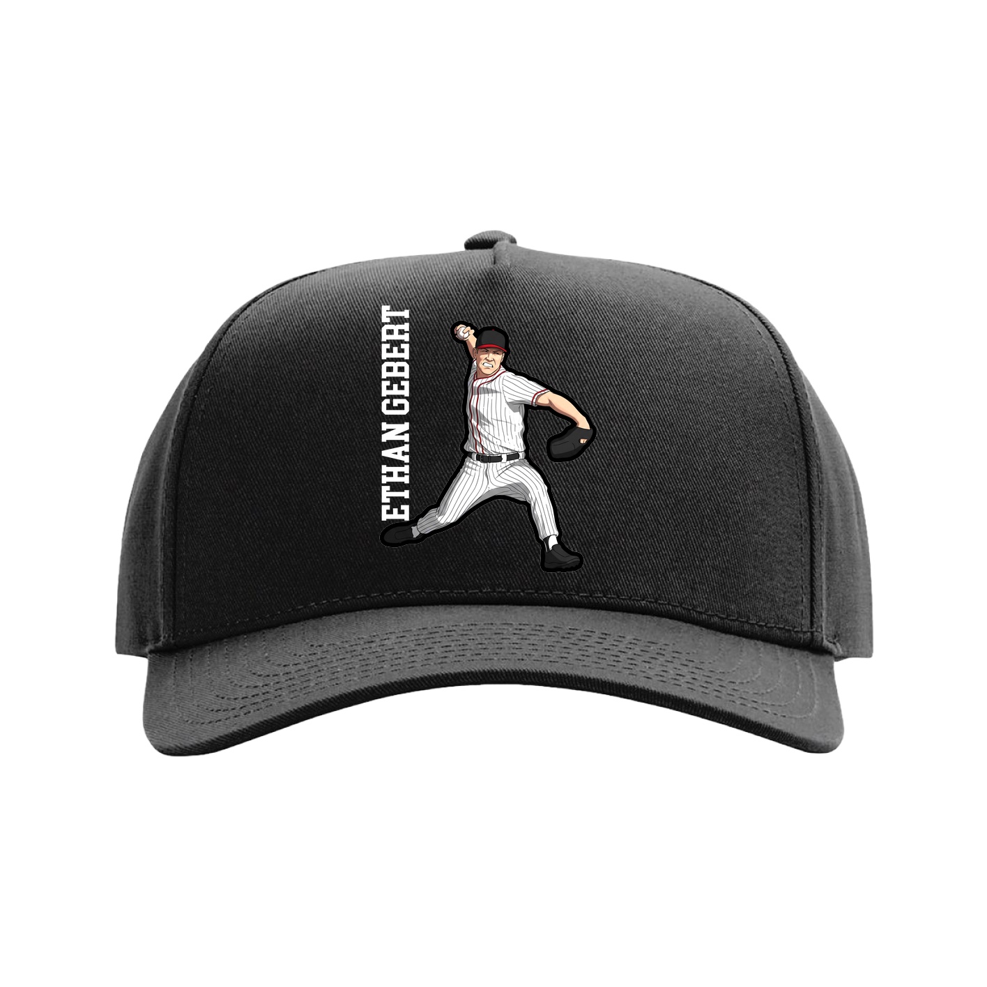 Full Fabric Five-Panel Champ Cap — Name Vertical in Black