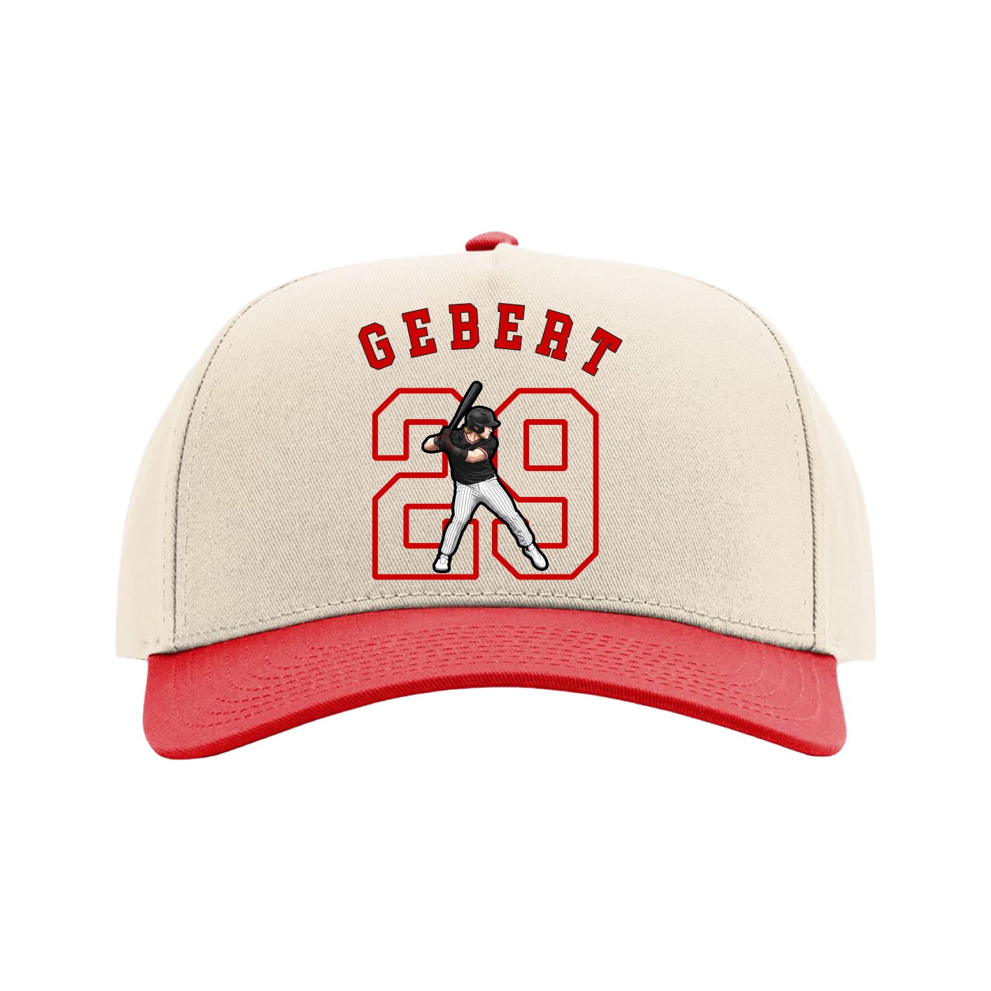 Full Fabric Five-Panel Champ Cap — Shirsey Arch in Cream/Red