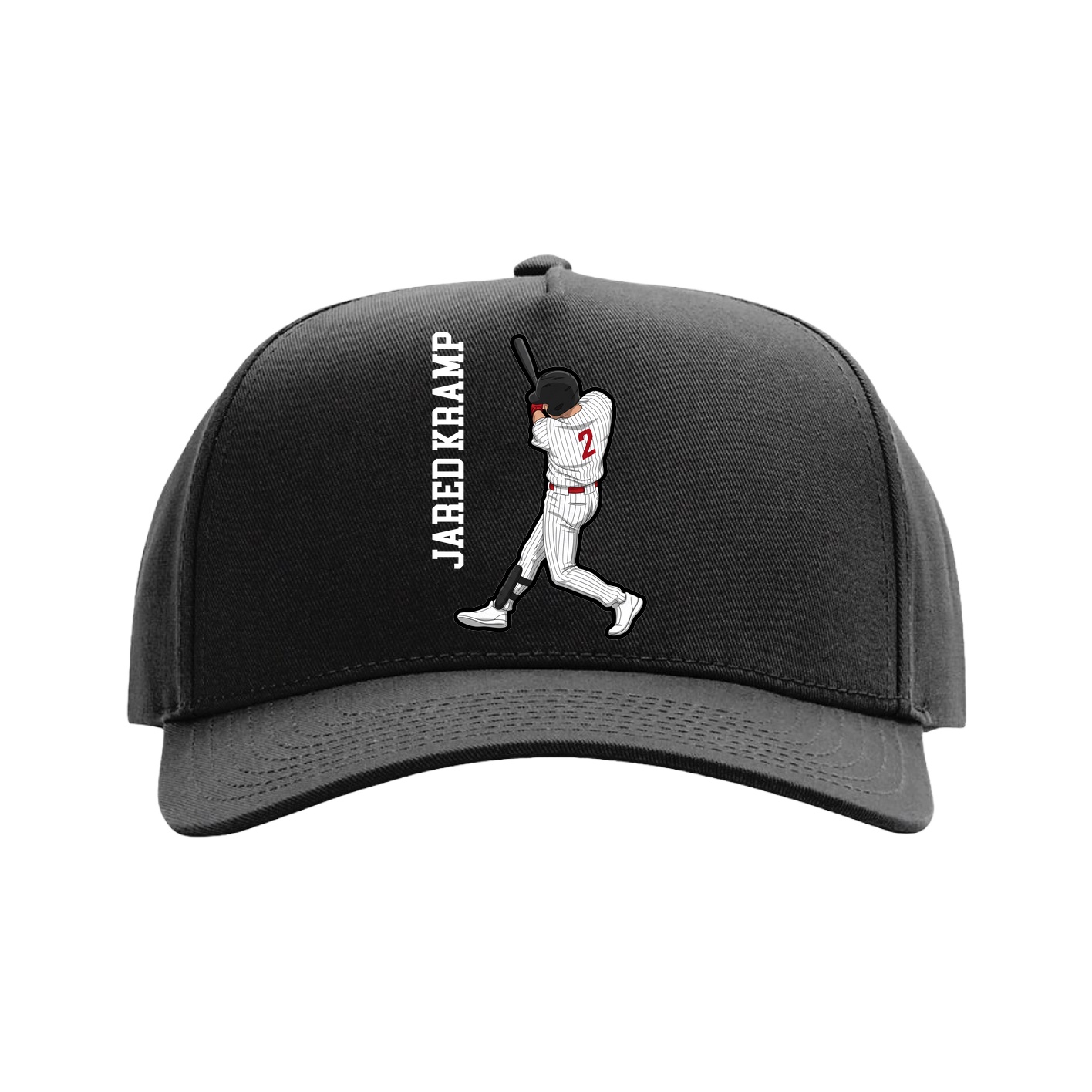 Full Fabric Five-Panel Champ Cap — Name Vertical in Black