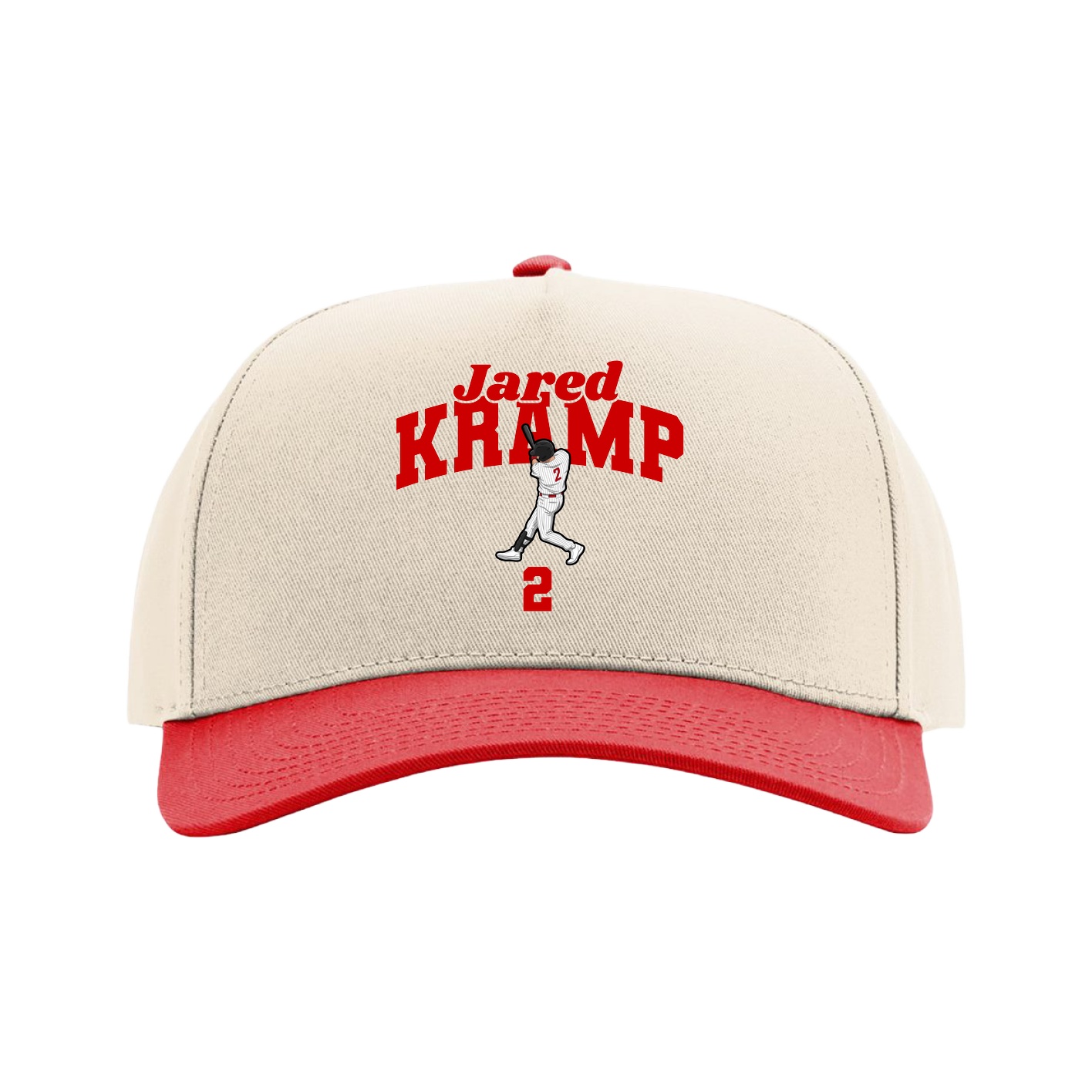 Full Fabric Five-Panel Champ Cap — Signature Arch in Cream/Red