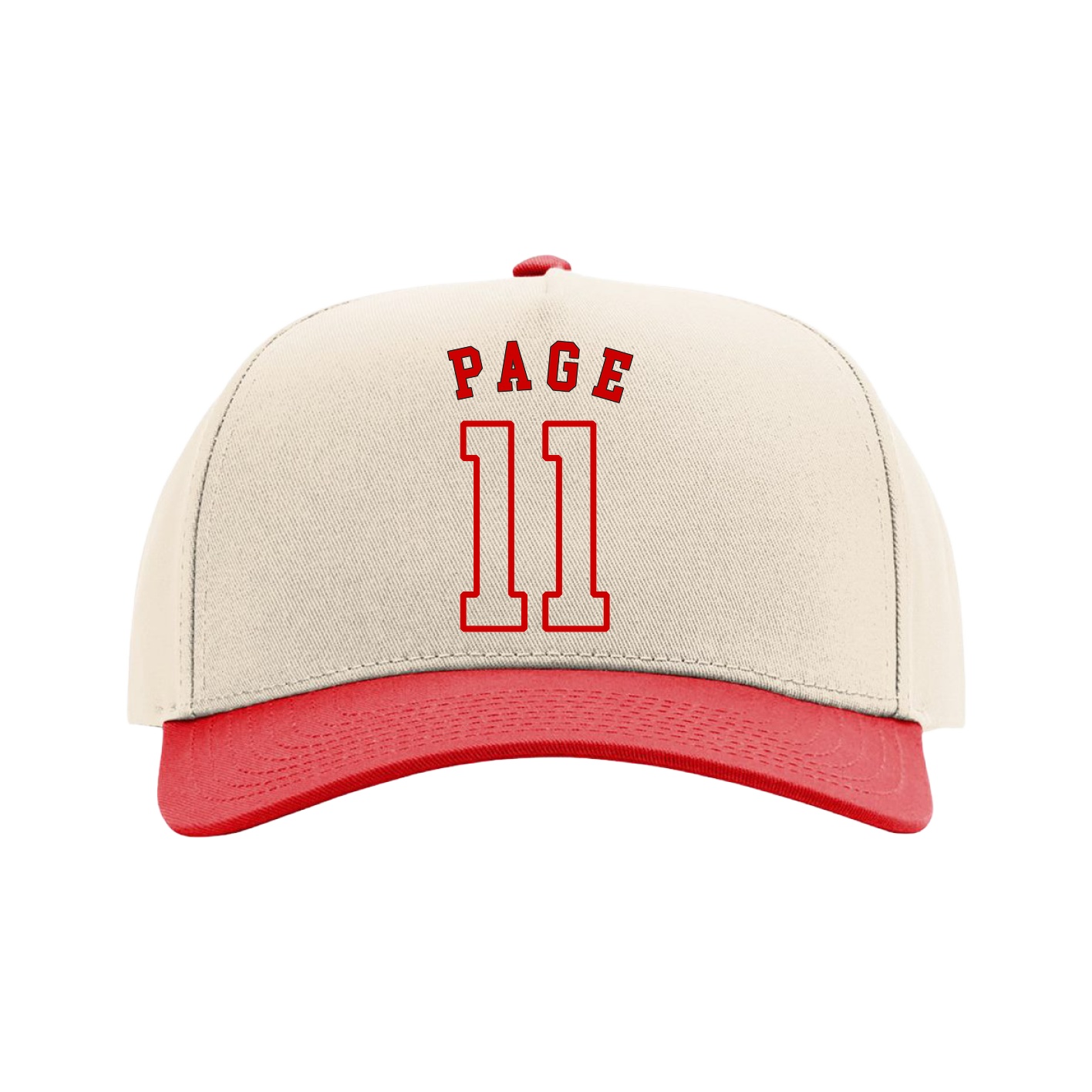 Full Fabric Five-Panel Champ Cap — Shirsey Arch in Cream/Red