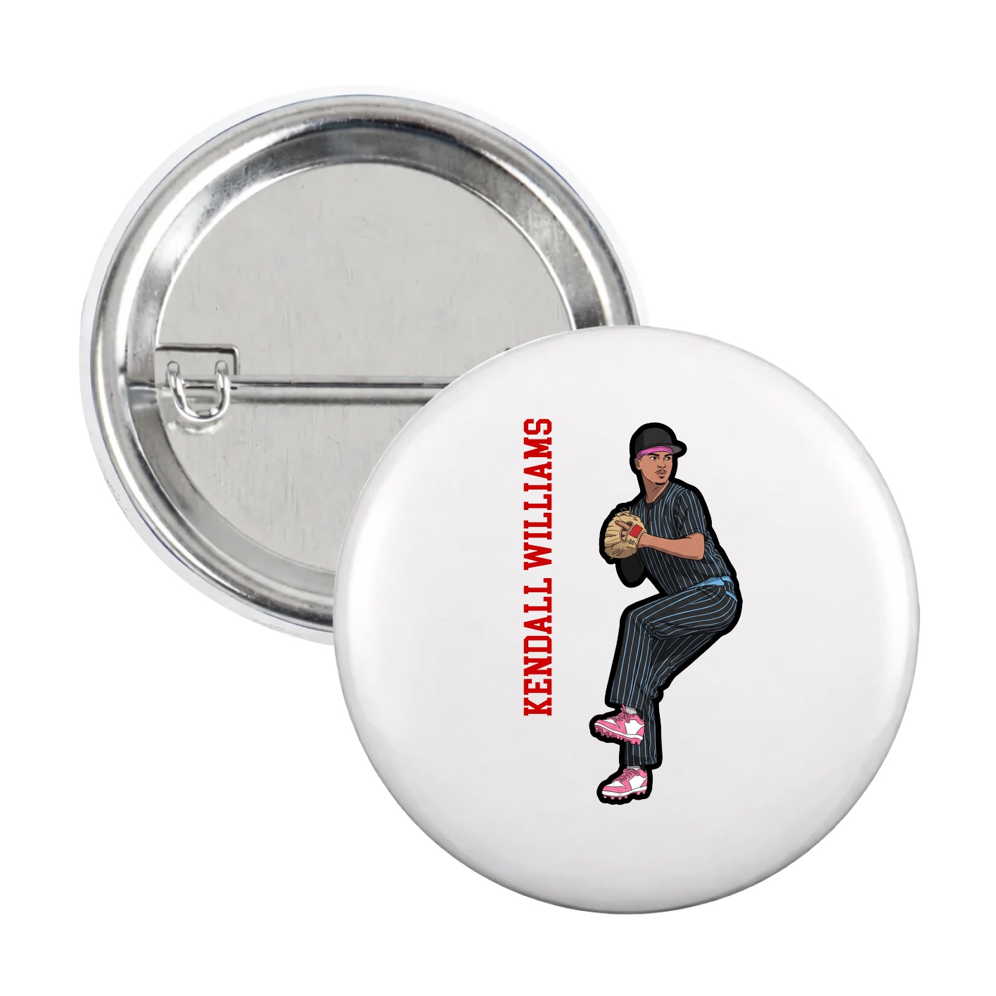 Game Day Button — Name Vertical in White