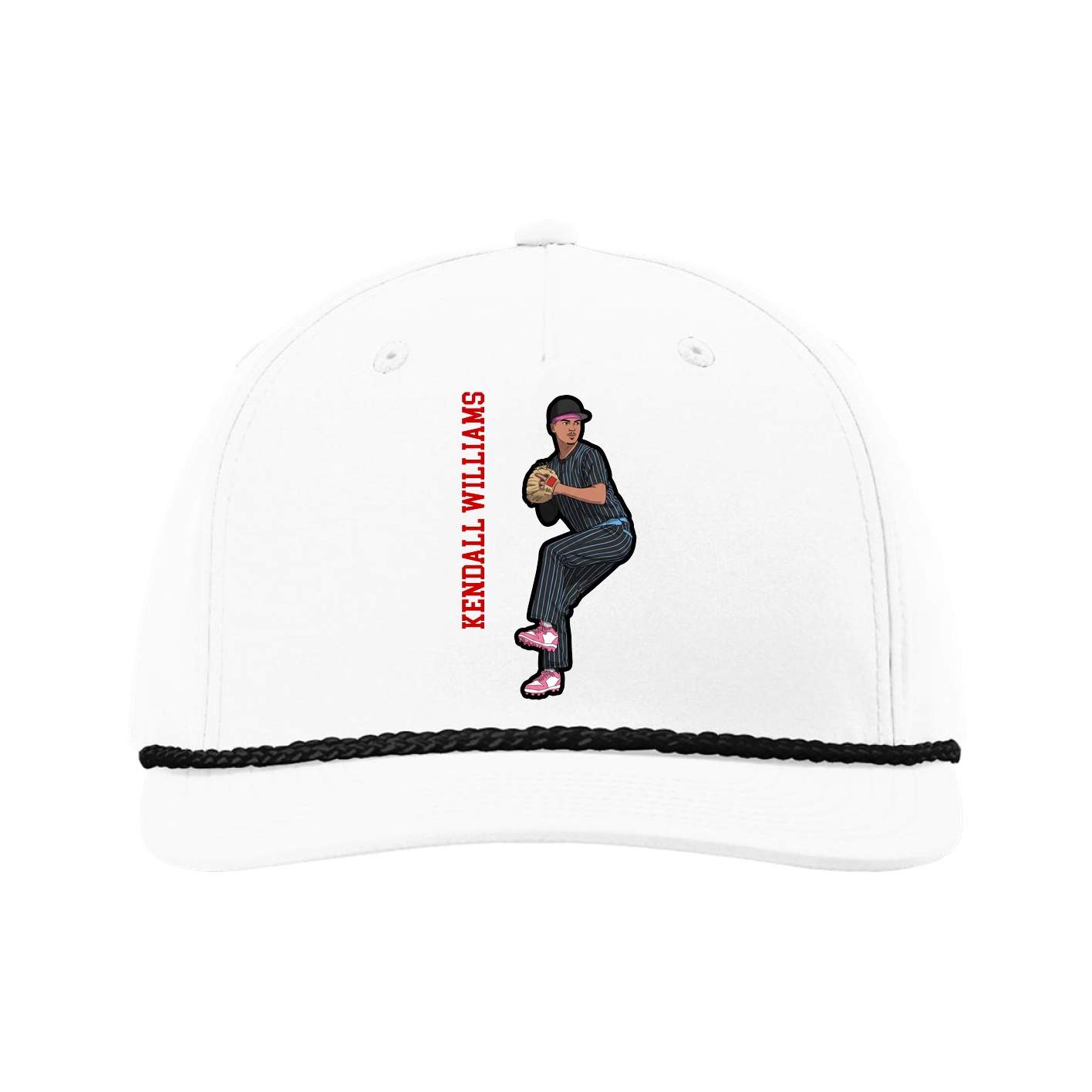 Five-Panel Classic Rope Cap — Name Vertical in White