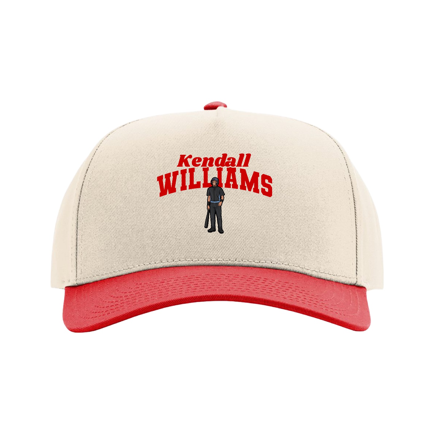 Full Fabric Five-Panel Champ Cap — Signature Arch in Cream/Red
