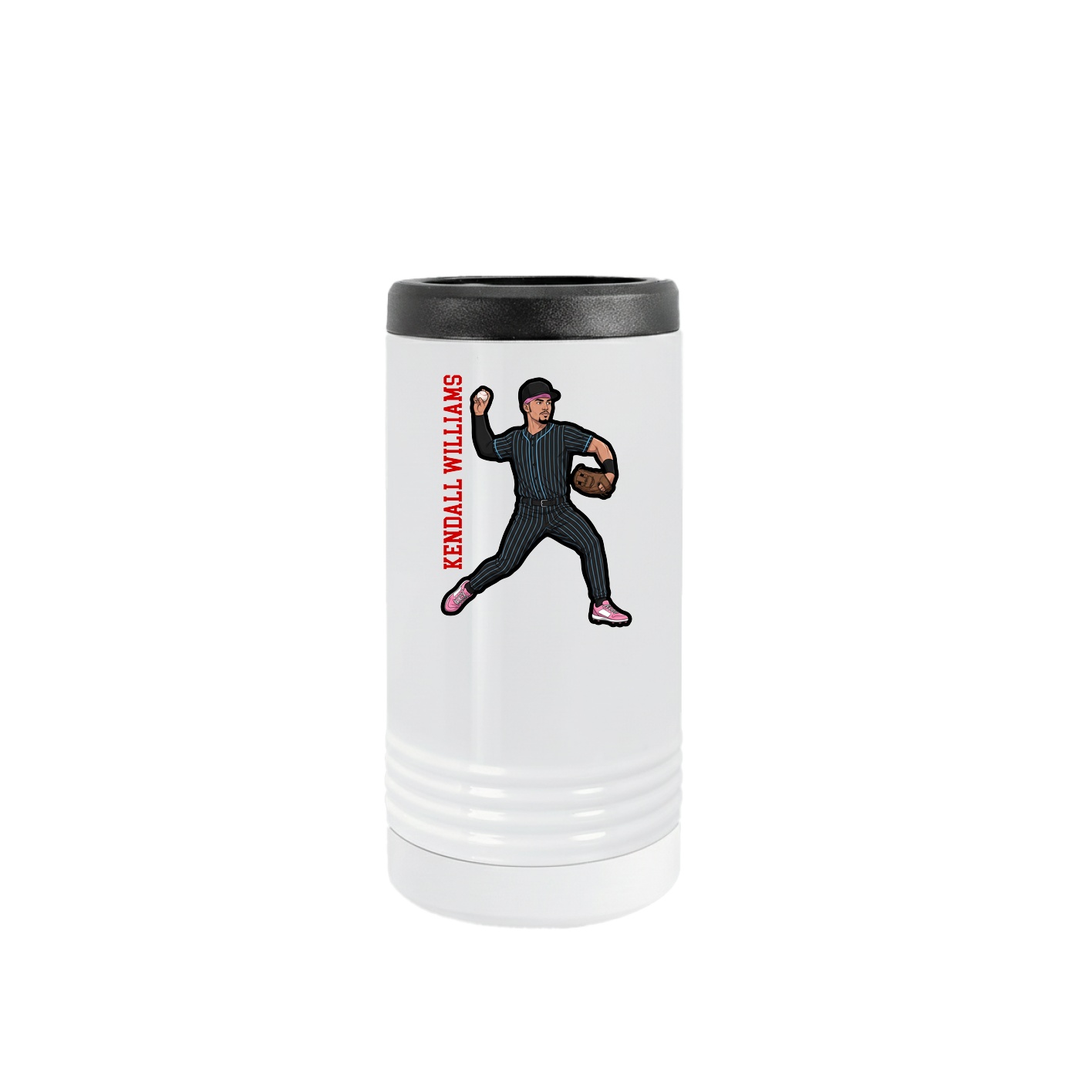 Slim Beverage Holder — Name Vertical in White