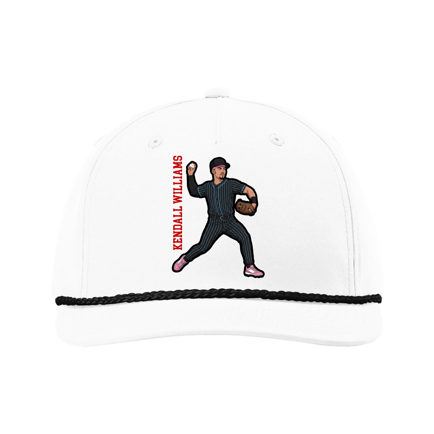 Five-Panel Classic Rope Cap — Name Vertical in White
