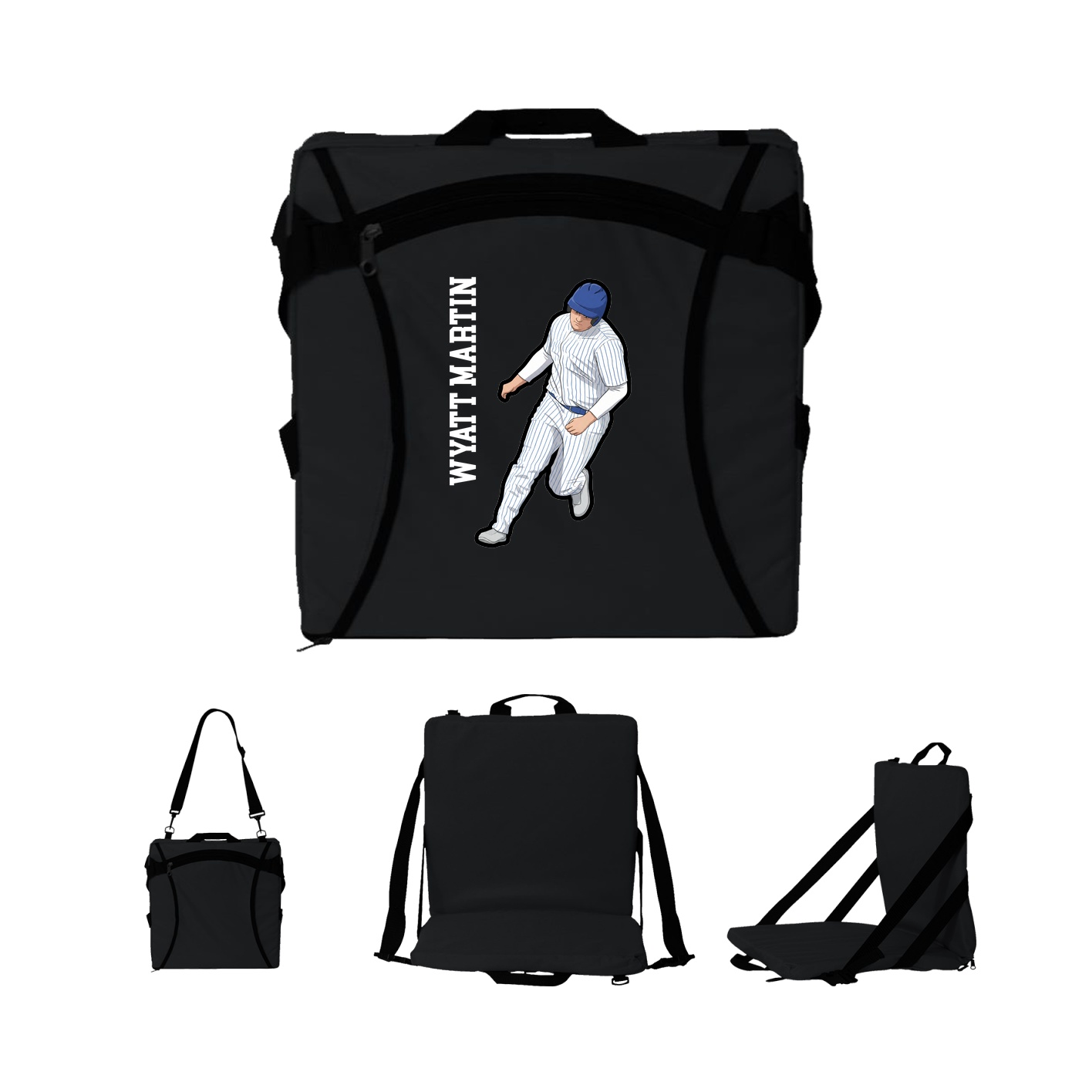 Folding Stadium Seat — Name Vertical in Black