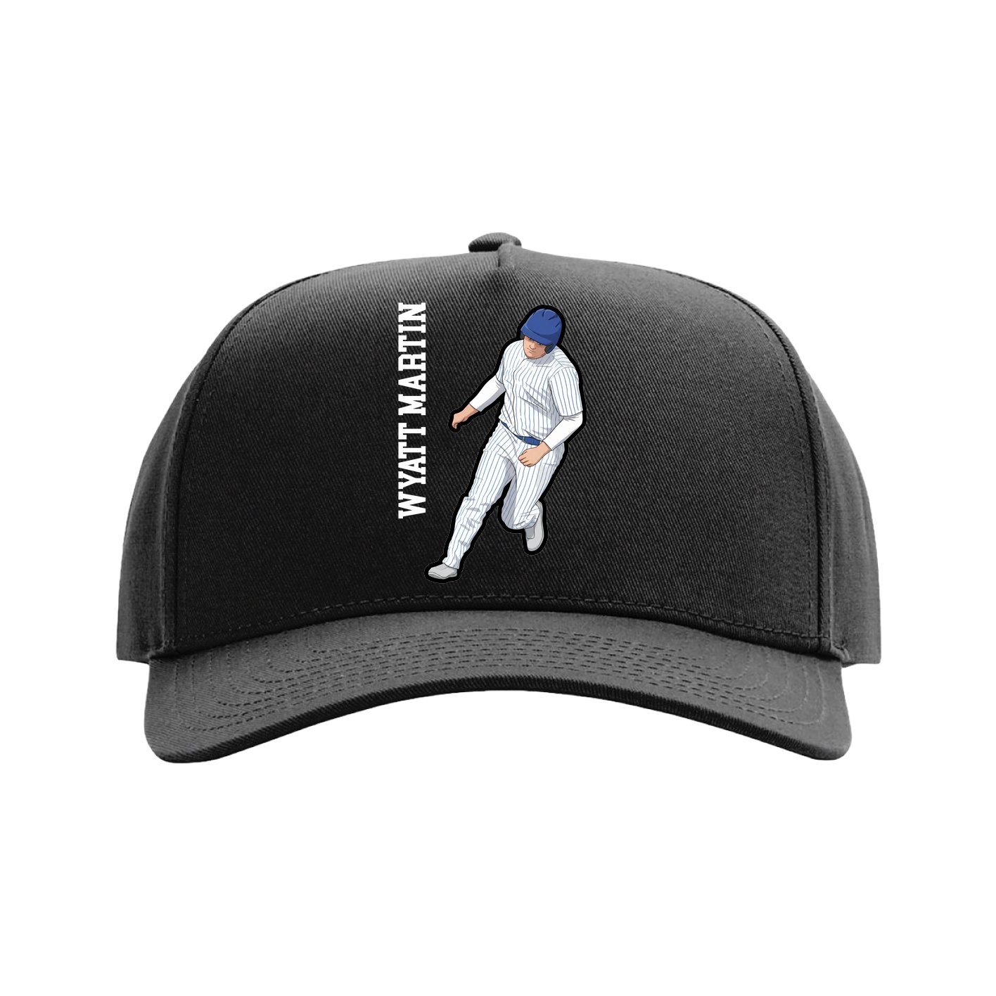 Full Fabric Five-Panel Champ Cap — Name Vertical in Black
