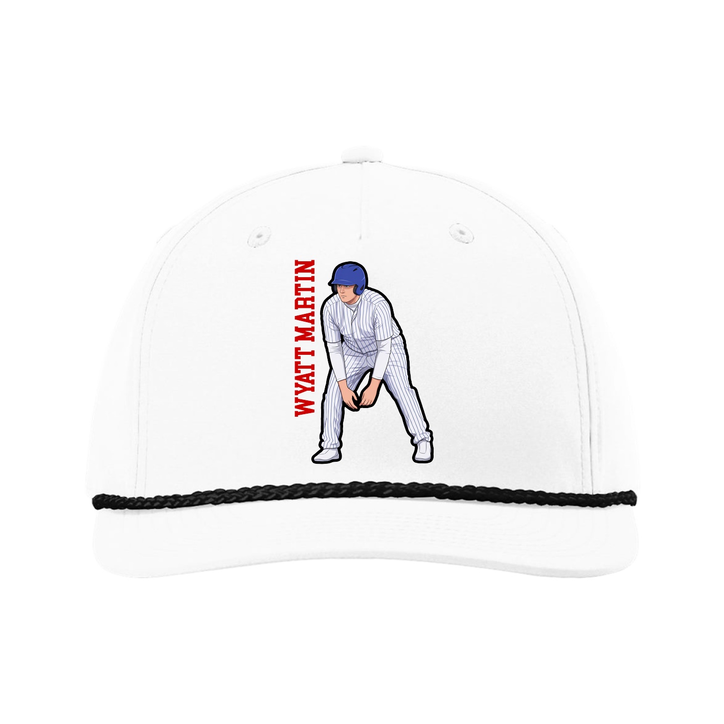Five-Panel Classic Rope Cap — Name Vertical in White