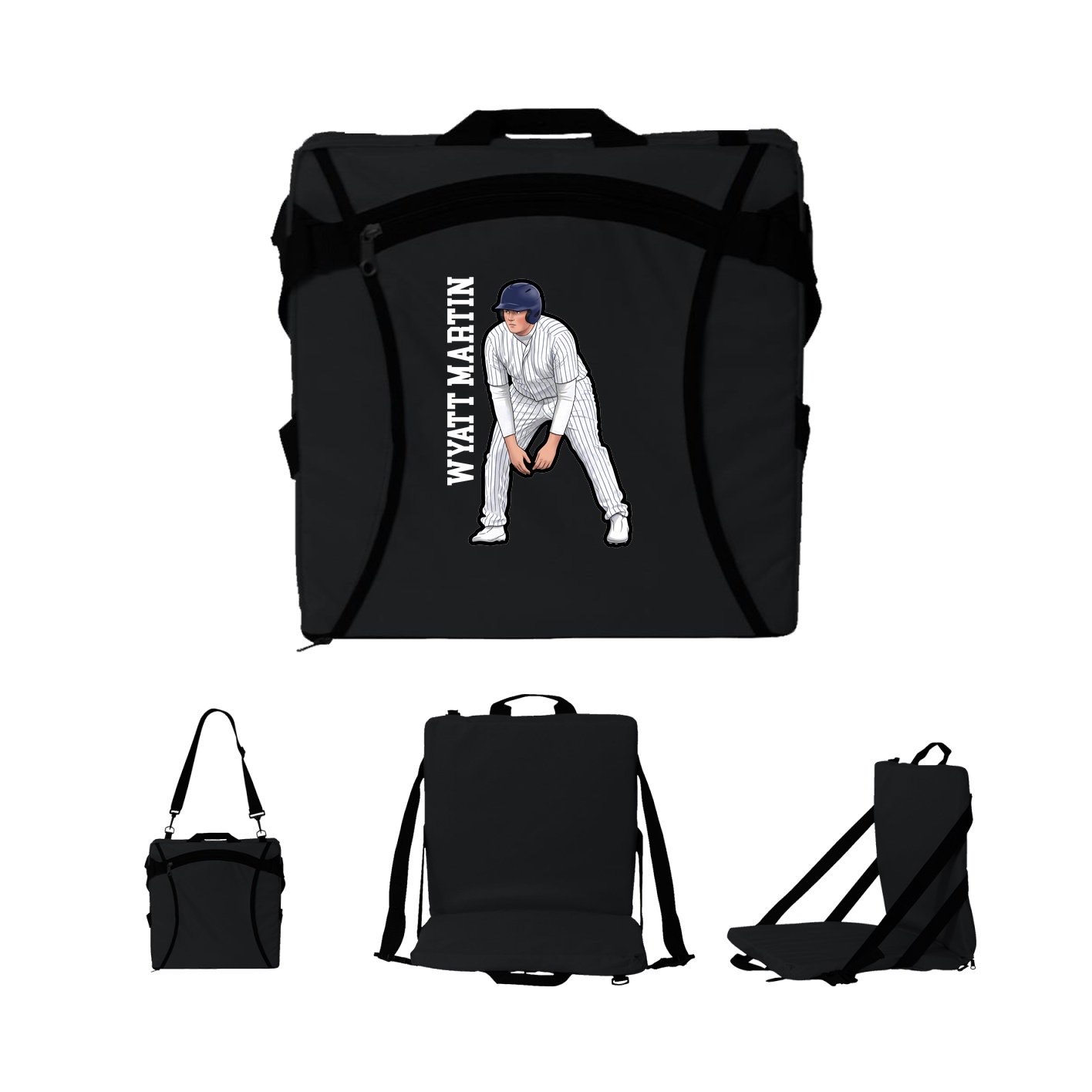 Folding Stadium Seat — Name Vertical in Black
