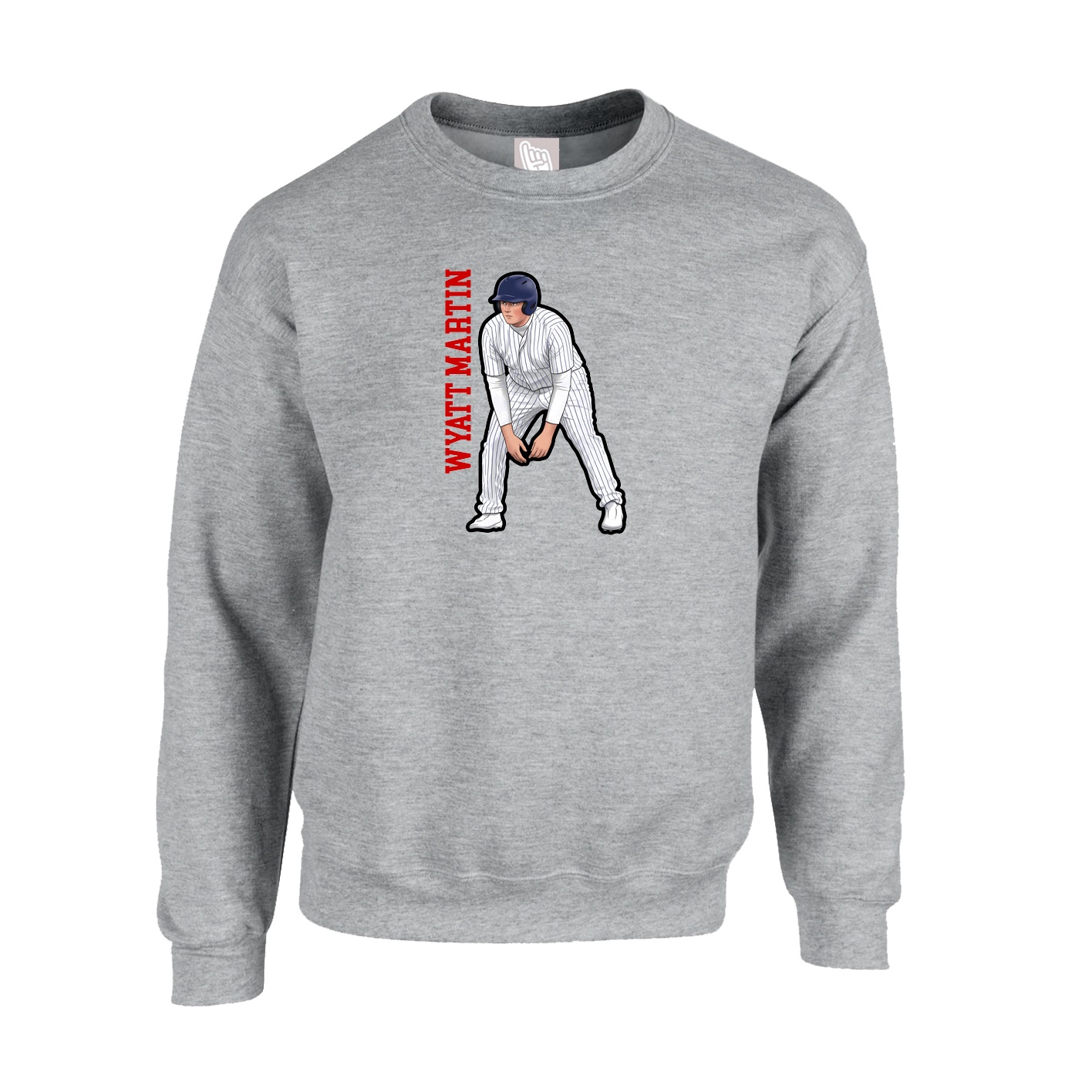 Fleece Crew — Name Vertical in Grey