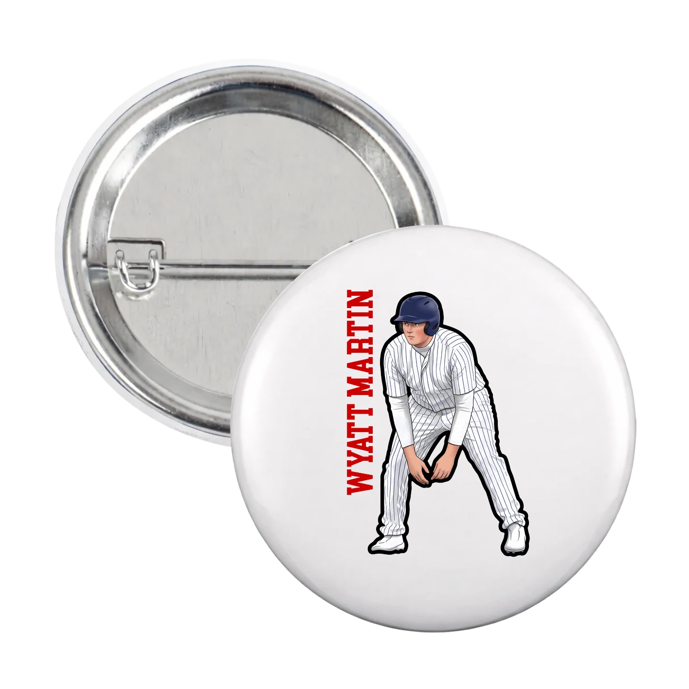 Game Day Button — Name Vertical in White