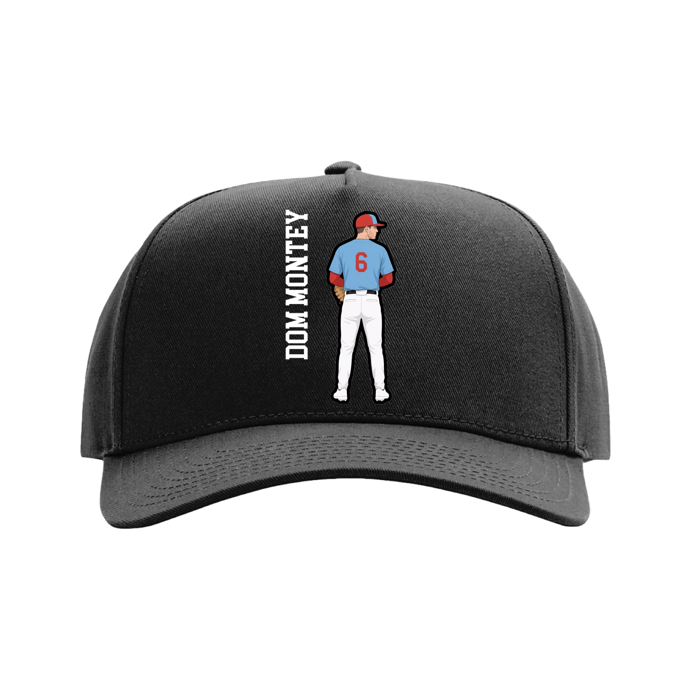 Full Fabric Five-Panel Champ Cap — Name Vertical in Black