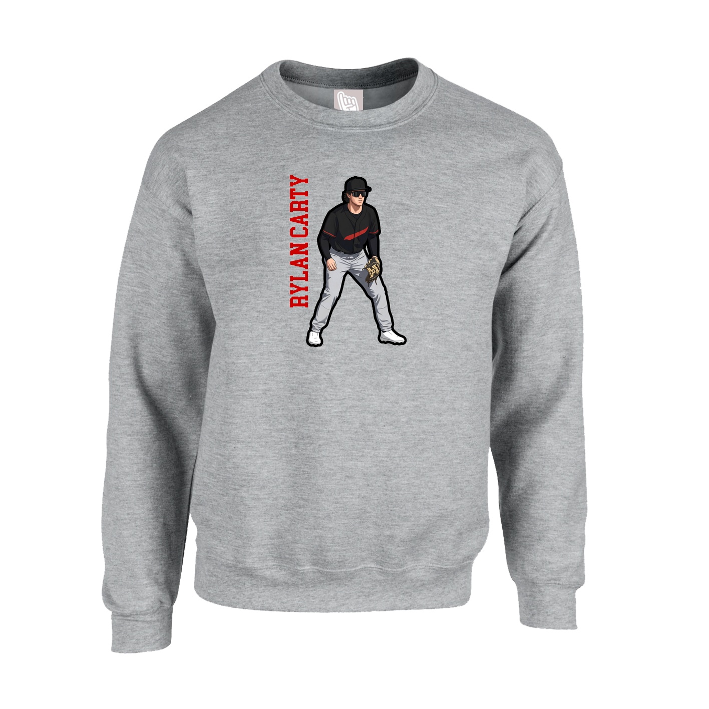 Fleece Crew — Name Vertical in Grey