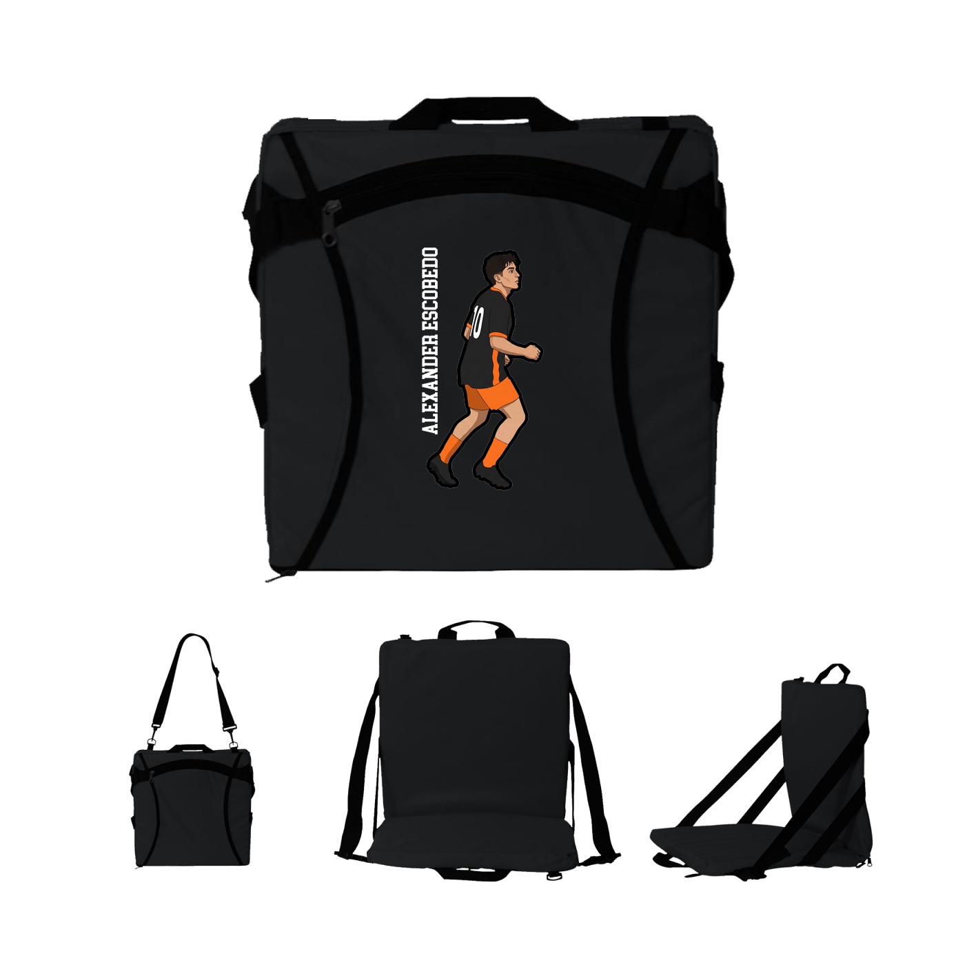 Folding Stadium Seat — Name Vertical in Black