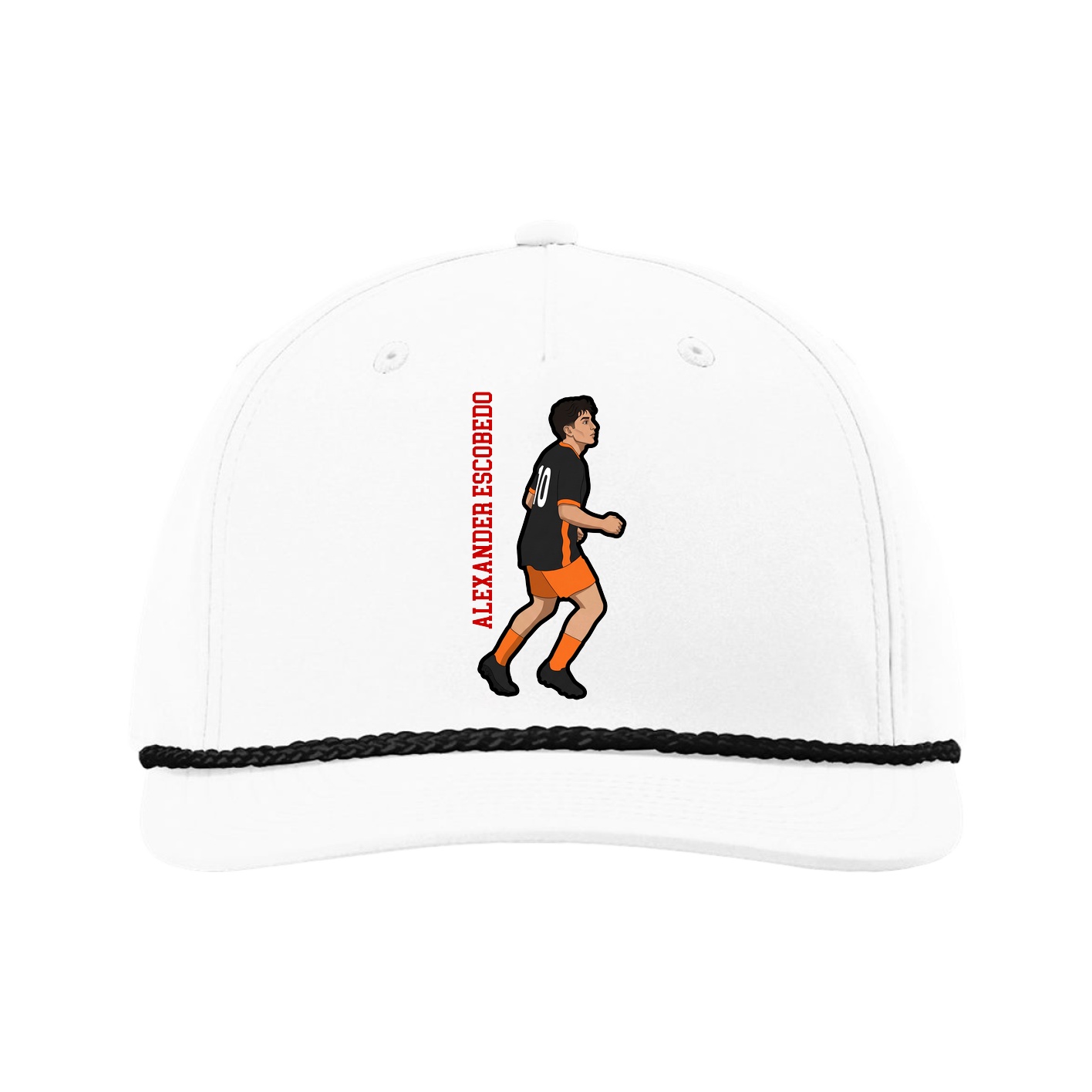 Five-Panel Classic Rope Cap — Name Vertical in White