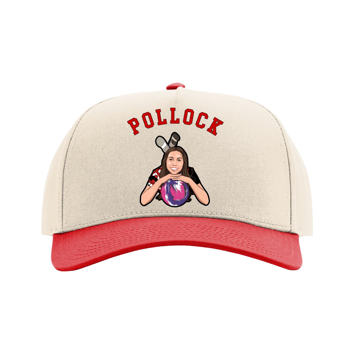 Full Fabric Five-Panel Champ Cap — Shirsey Arch in Cream/Red