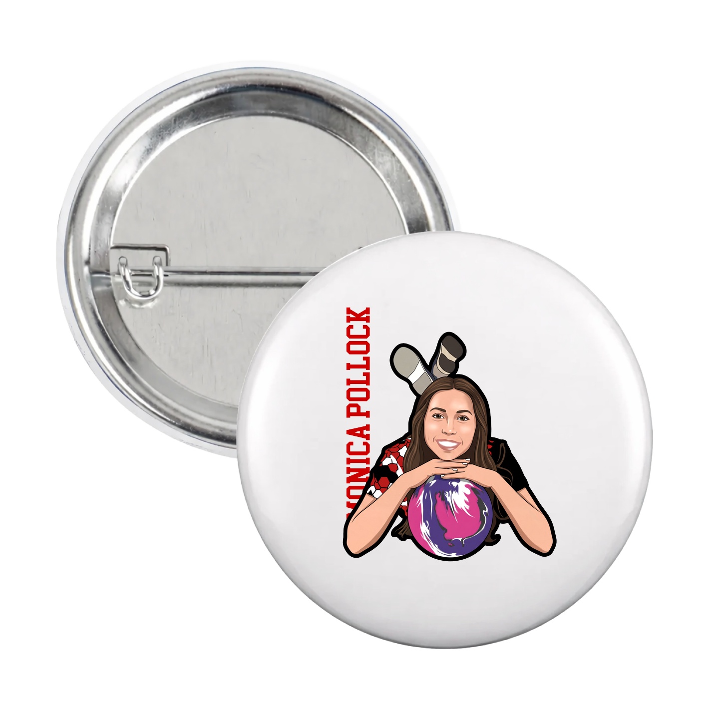 Game Day Button — Name Vertical in White