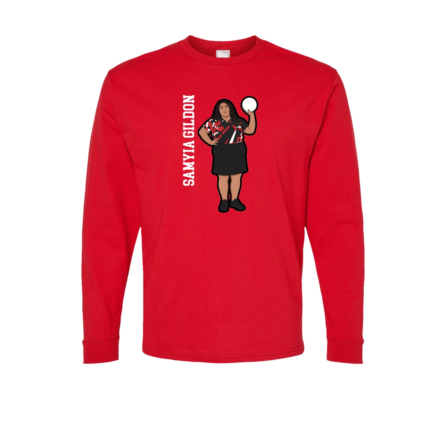 Long Sleeve Tee — Name Vertical in Red