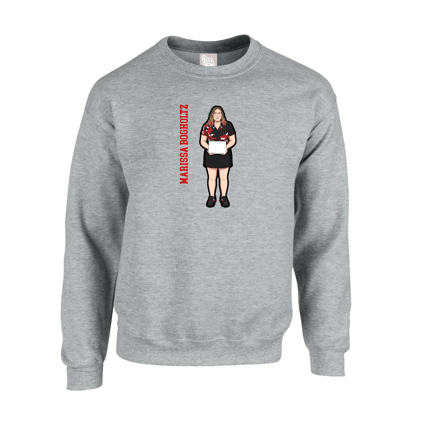 Fleece Crew — Name Vertical in Grey
