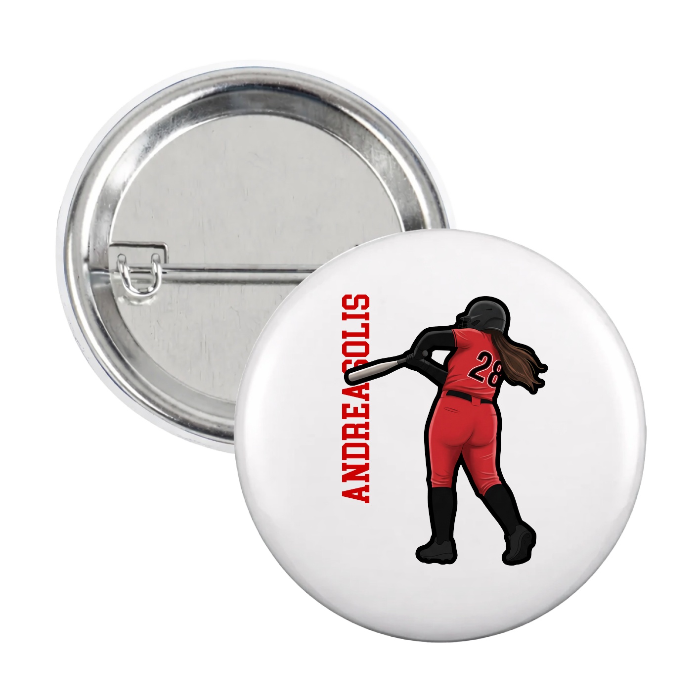 Game Day Button — Name Vertical in White
