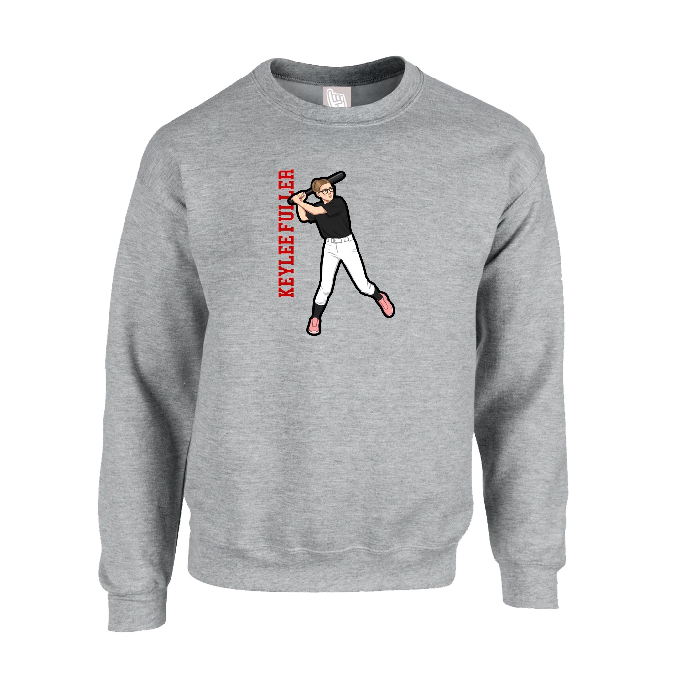 Fleece Crew — Name Vertical in Grey