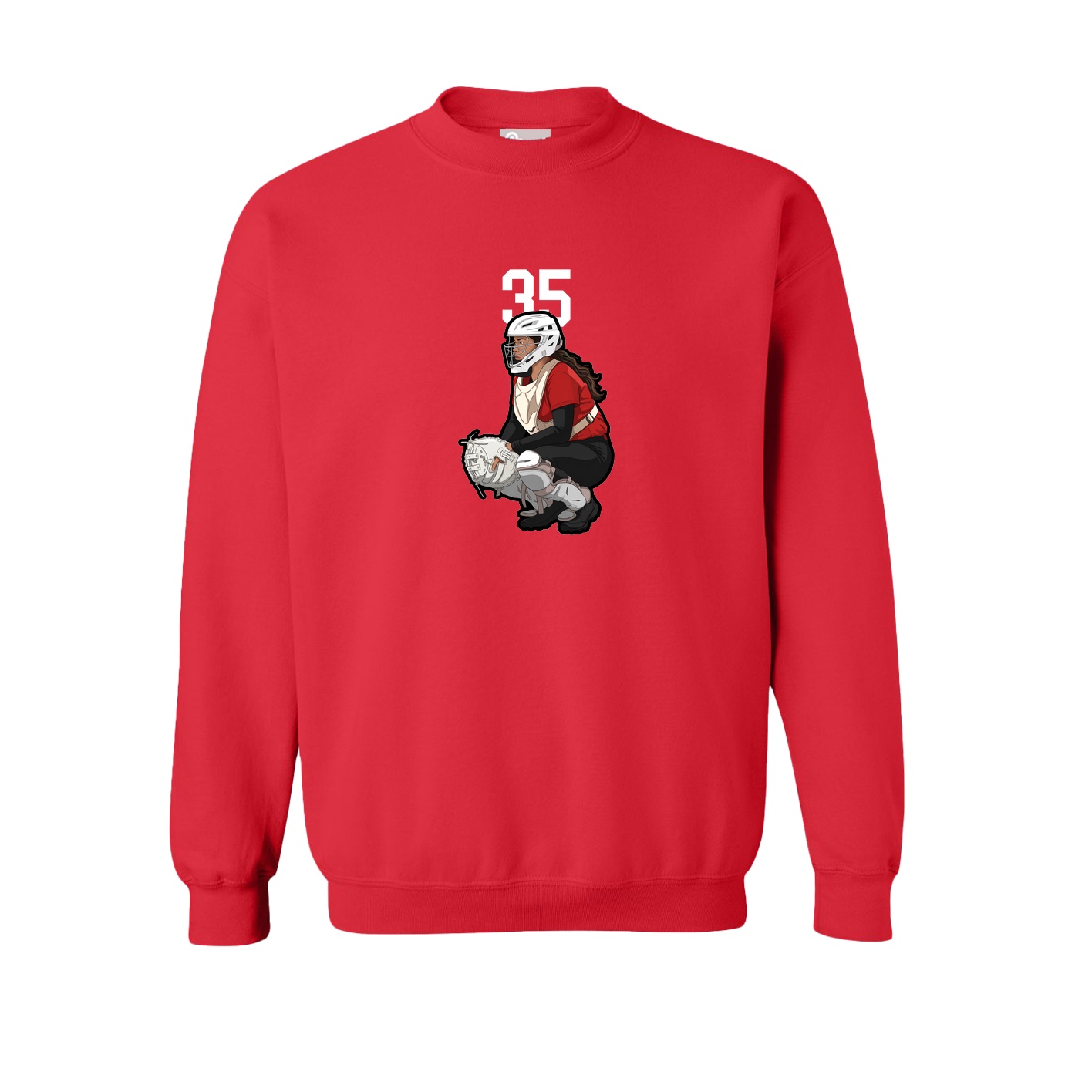 Fleece Crew — Number Top in Red