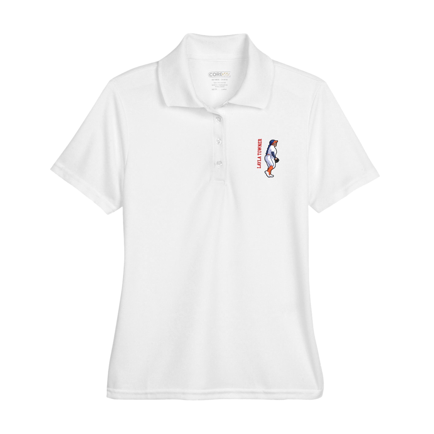 Womens Performance Polo — Name Vertical in White