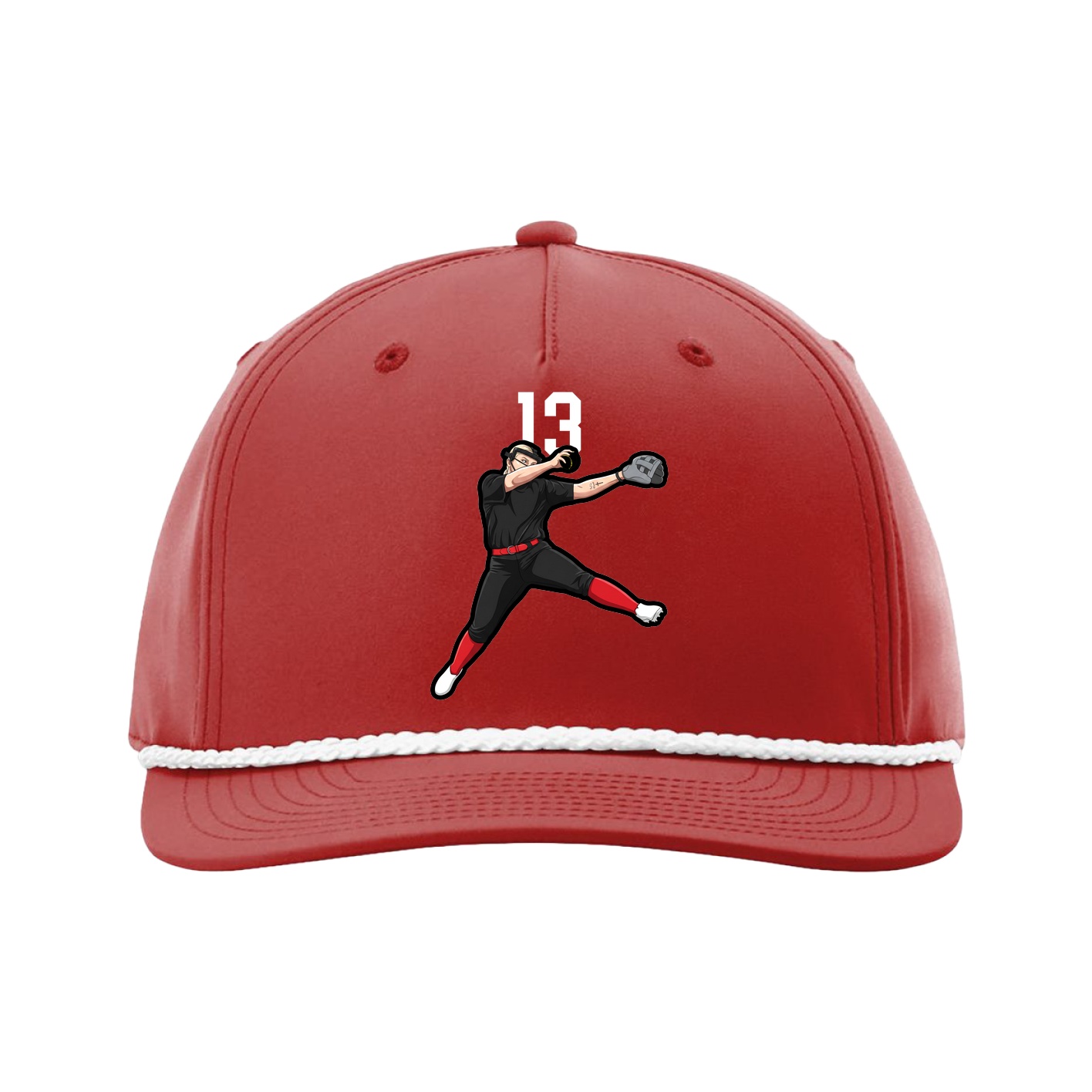 Five-Panel Classic Rope Cap — Number Top in Red