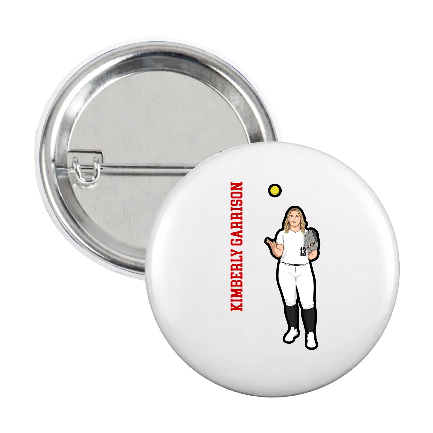 Game Day Button — Name Vertical in White