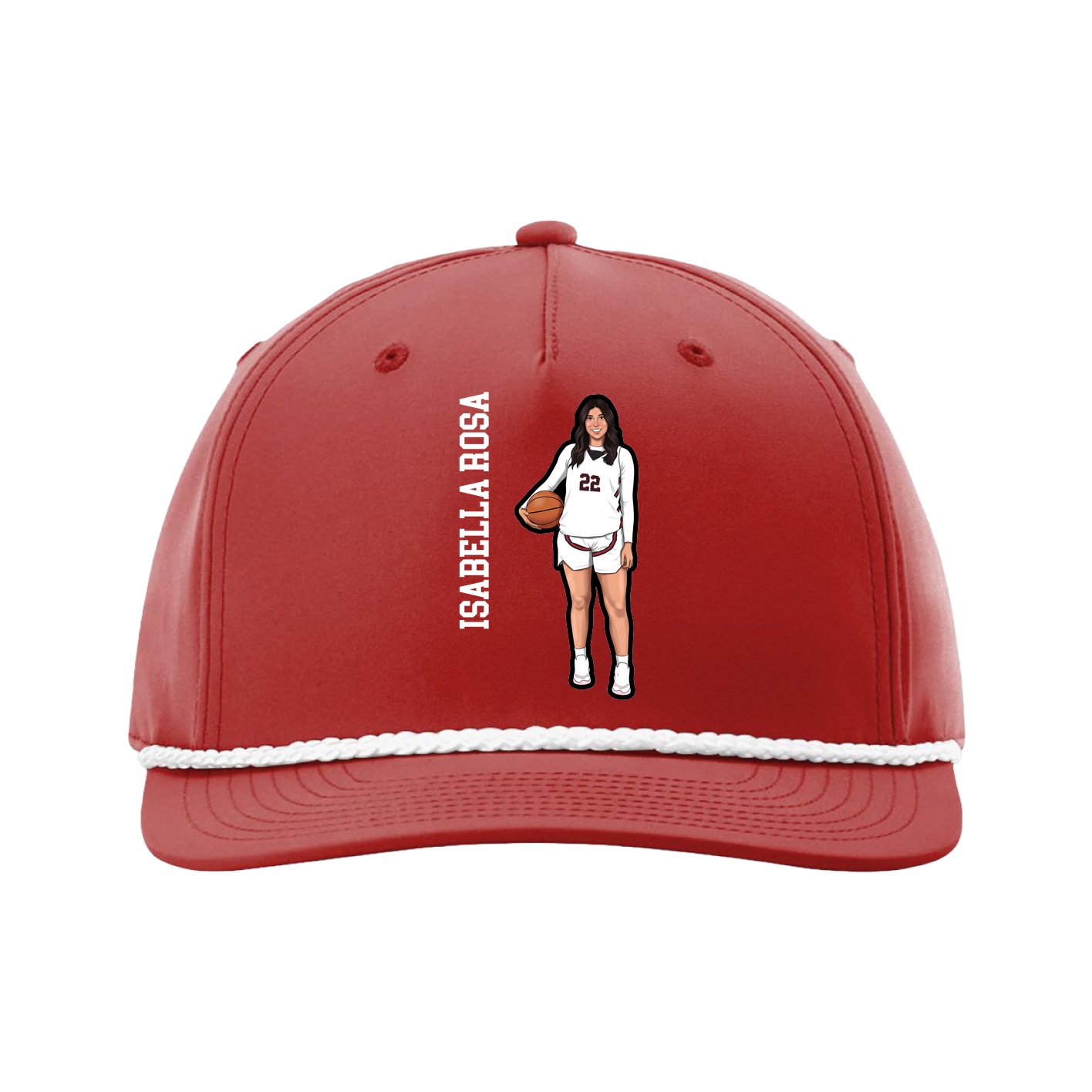 Five-Panel Classic Rope Cap — Name Vertical in Red