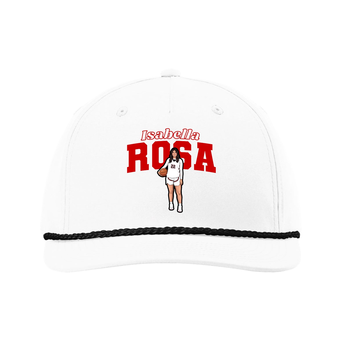 Five-Panel Classic Rope Cap — Name Arch in White